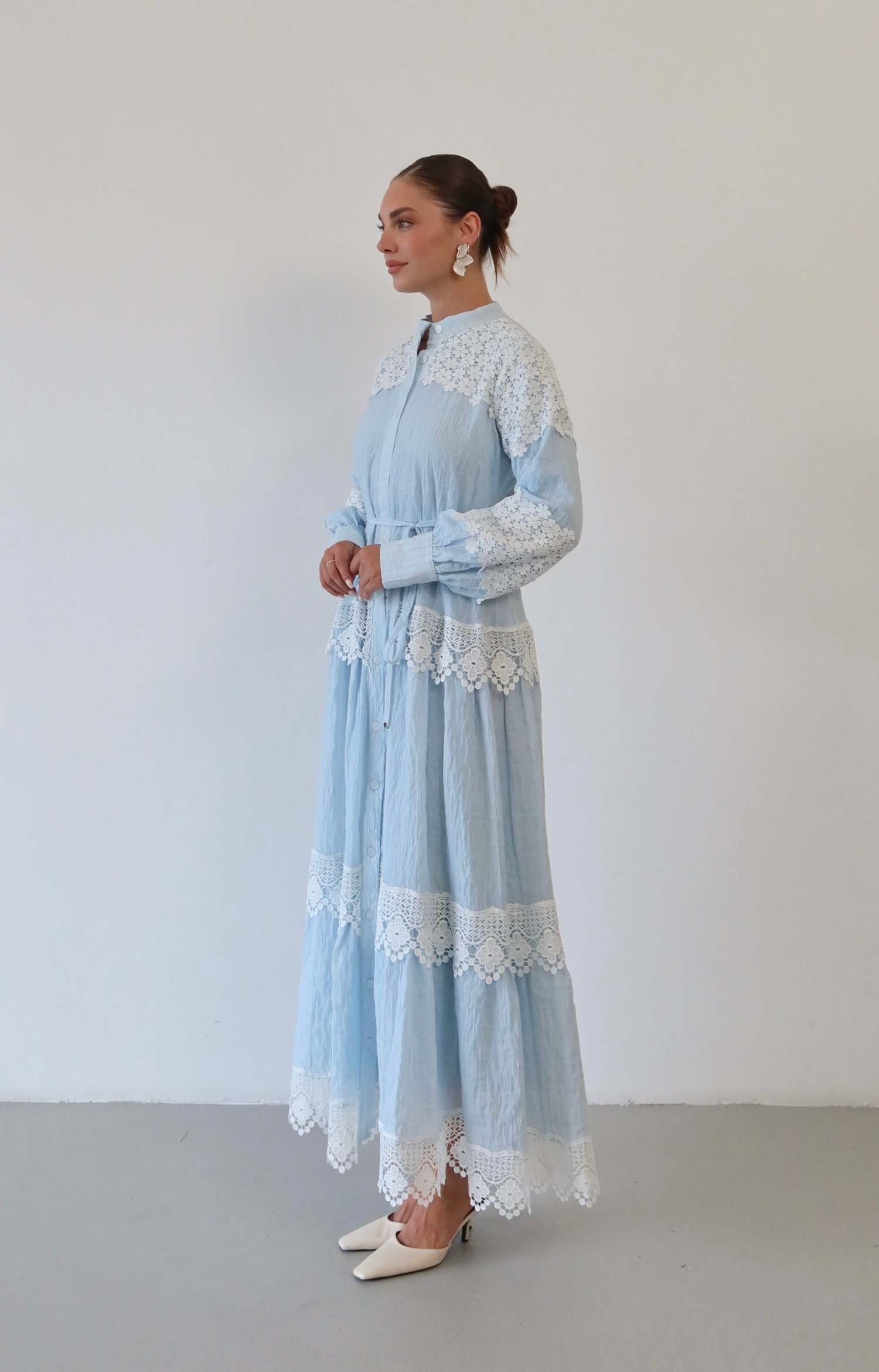 Dantel Detaylı Keten Elbise  1834