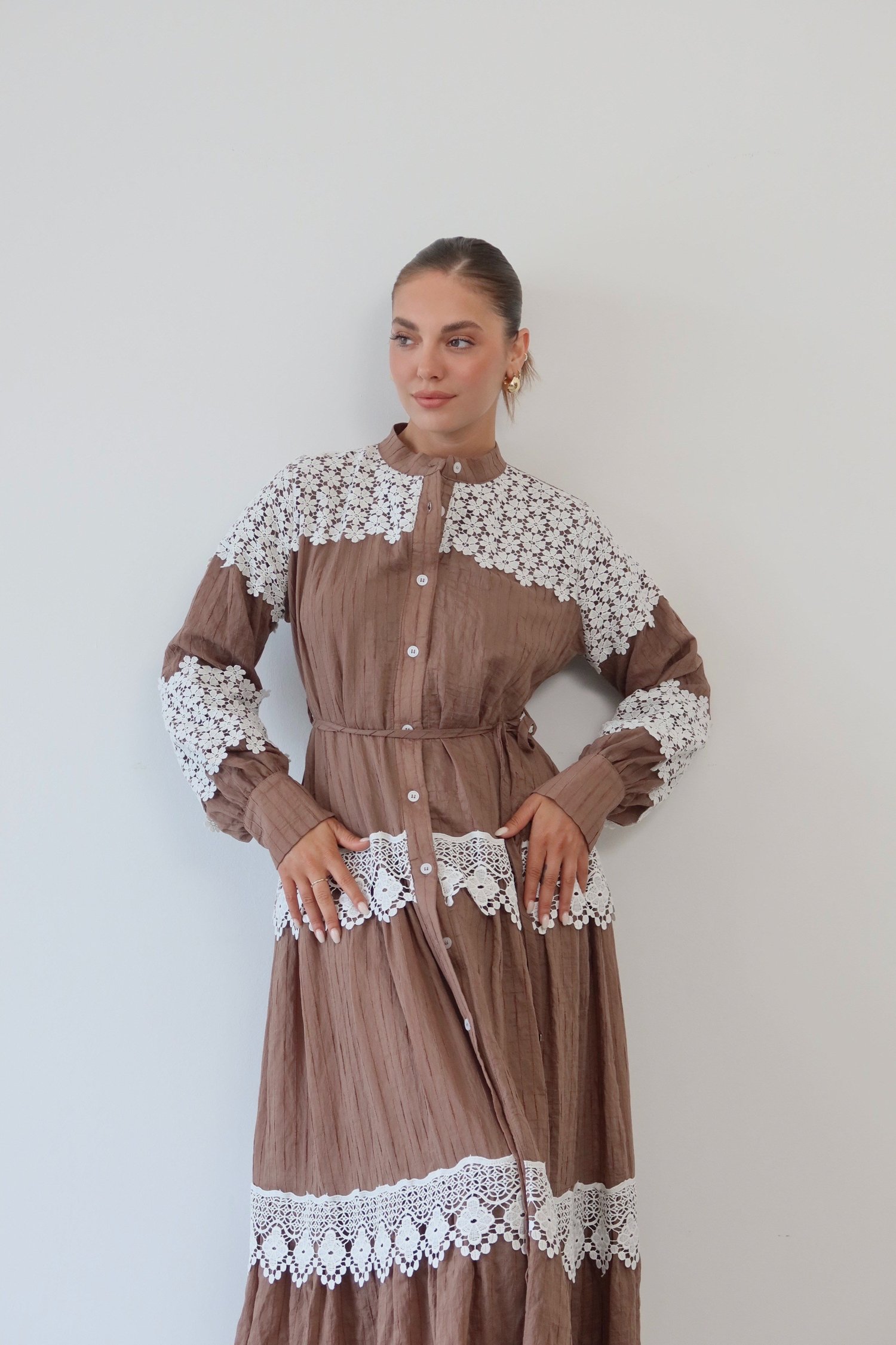 Dantel Detaylı Keten Elbise  1834