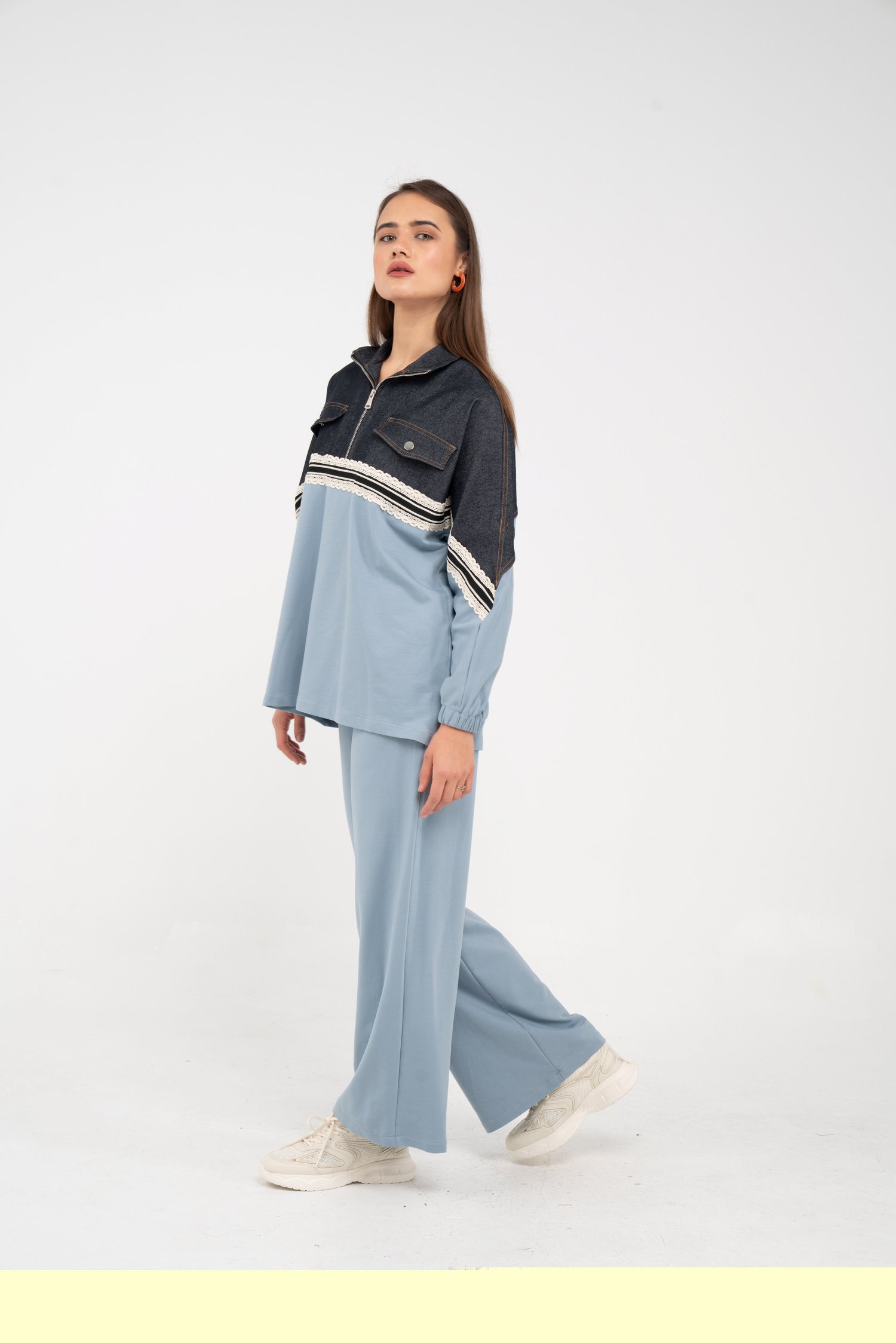 Dantel Şeritli Kot Detaylı Takım K1751