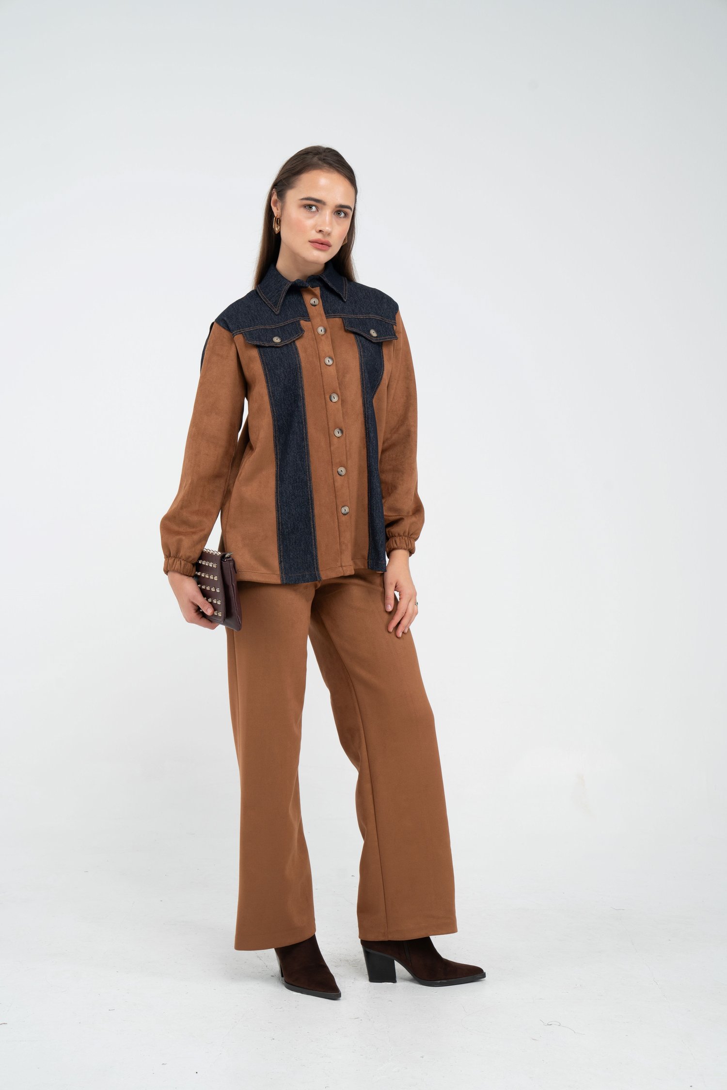 Kadife Jean Detaylı İkili Takım K1744
