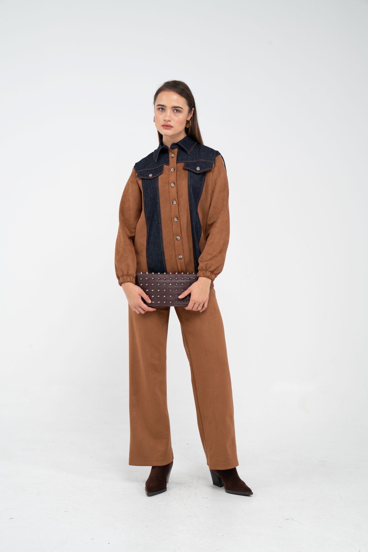 Kadife Jean Detaylı İkili Takım K1744