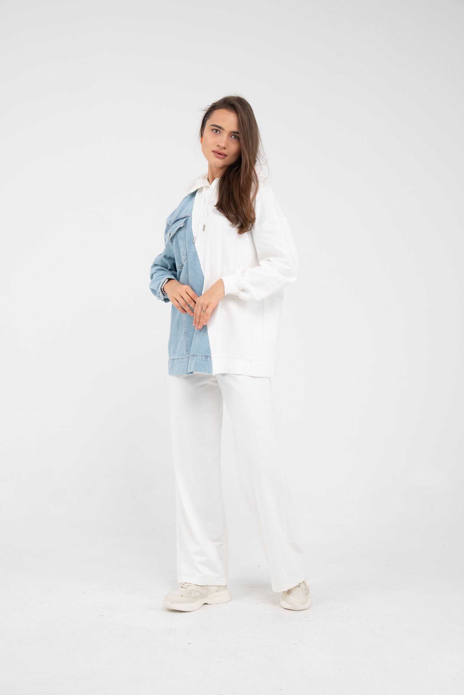Kapüşonlu Denim Detaylı İkili Takım K1741
