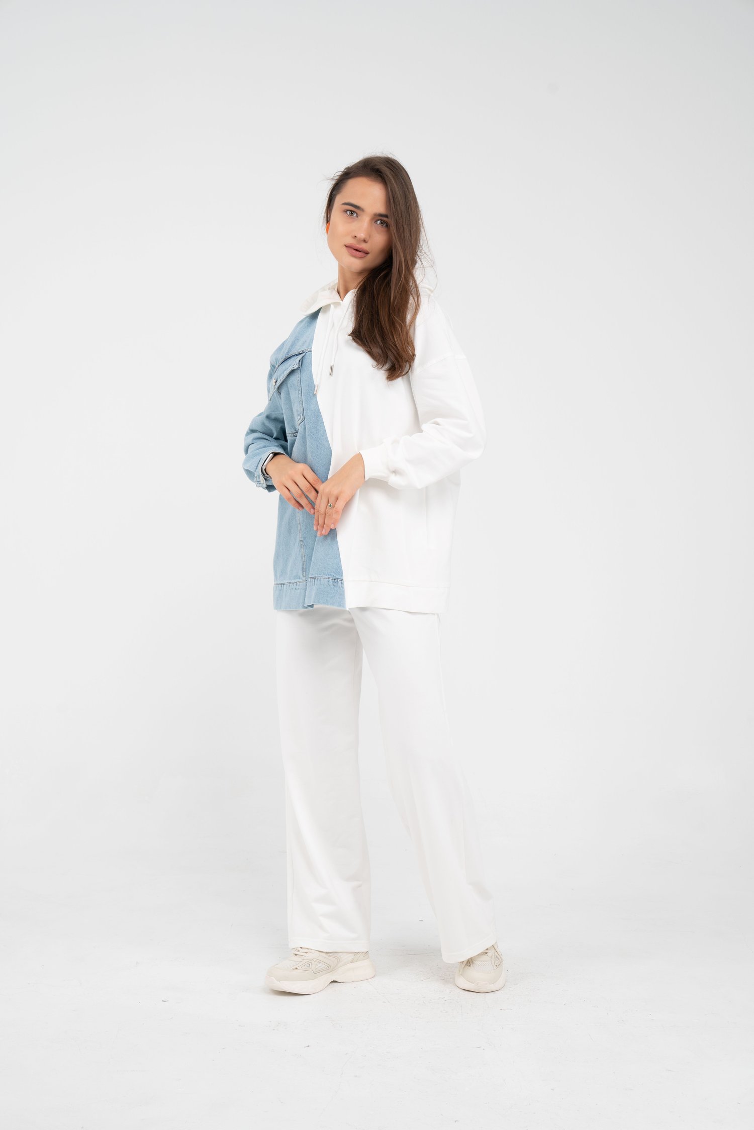 Kapüşonlu Denim Detaylı İkili Takım K1741
