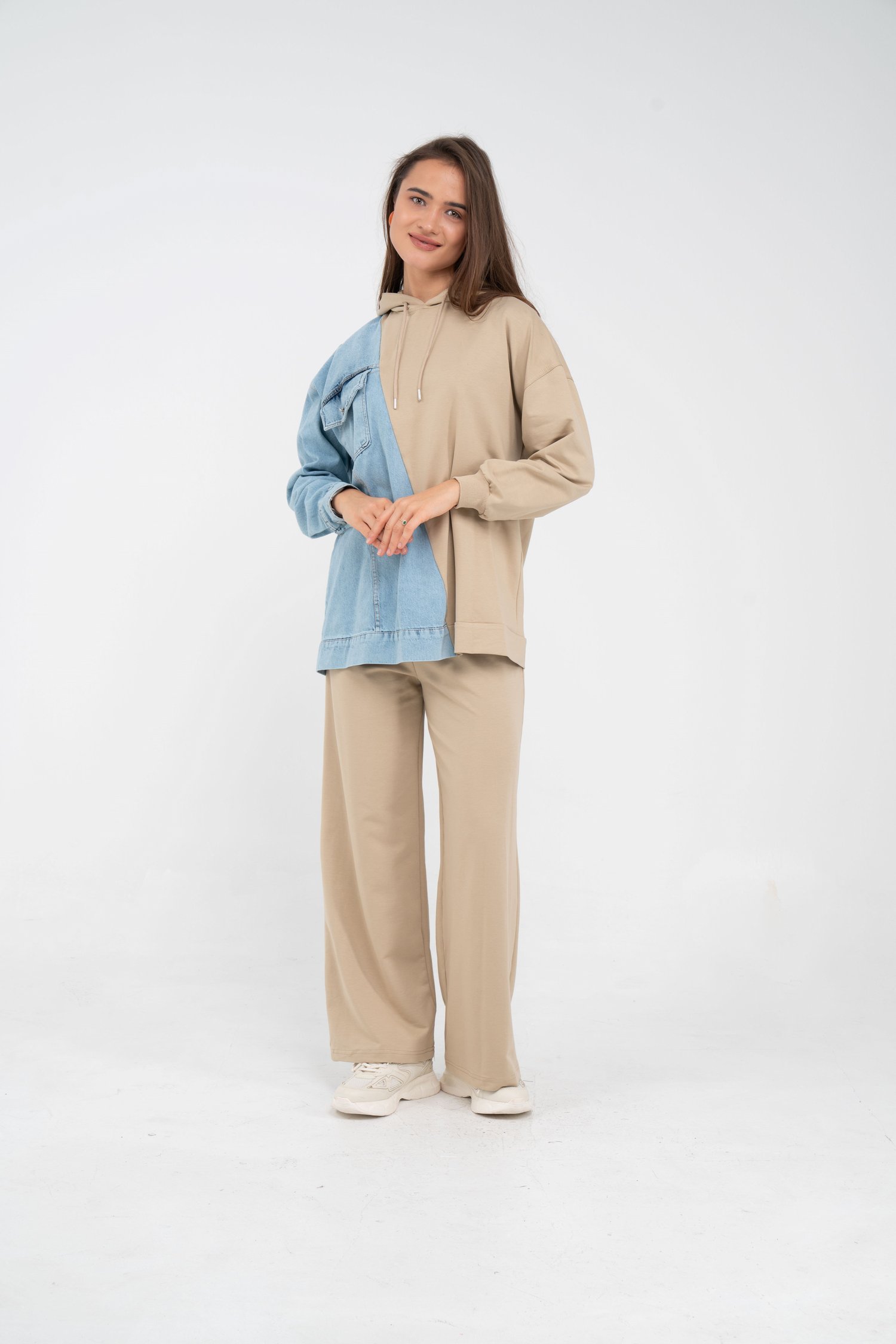 Kapüşonlu Denim Detaylı İkili Takım K1741