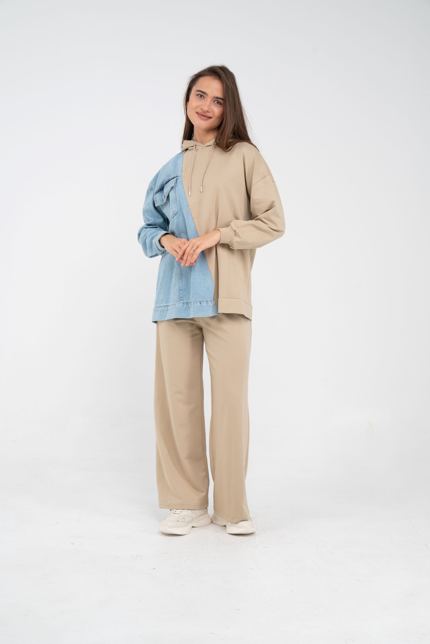 Kapüşonlu Denim Detaylı İkili Takım K1741