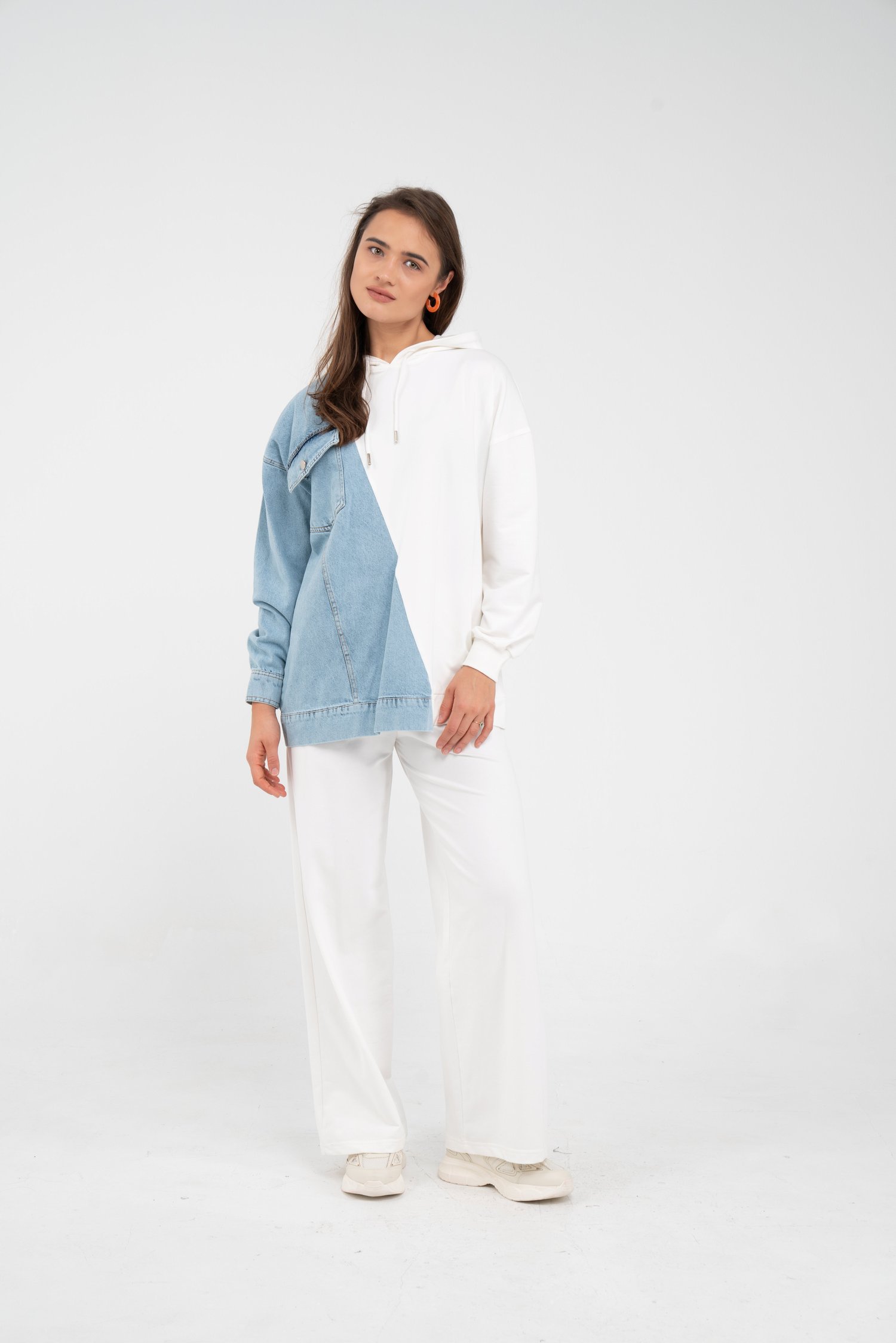 Kapüşonlu Denim Detaylı İkili Takım K1741
