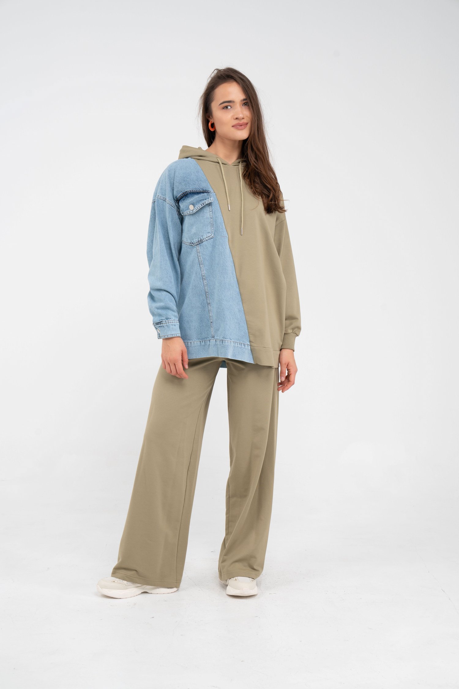 Kapüşonlu Denim Detaylı İkili Takım K1741