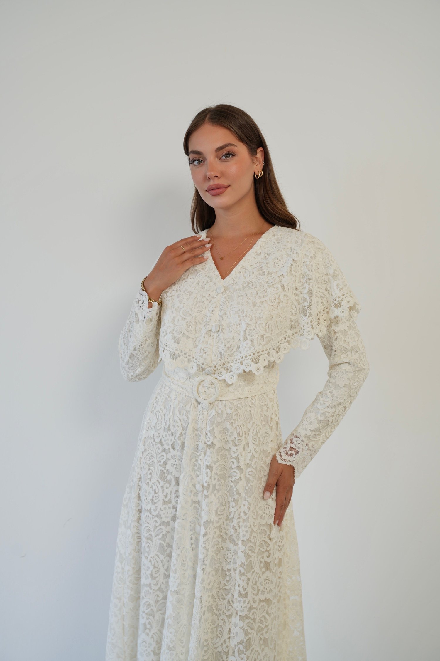 Kemer Detaylı Dantel Abiye Elbise  9068