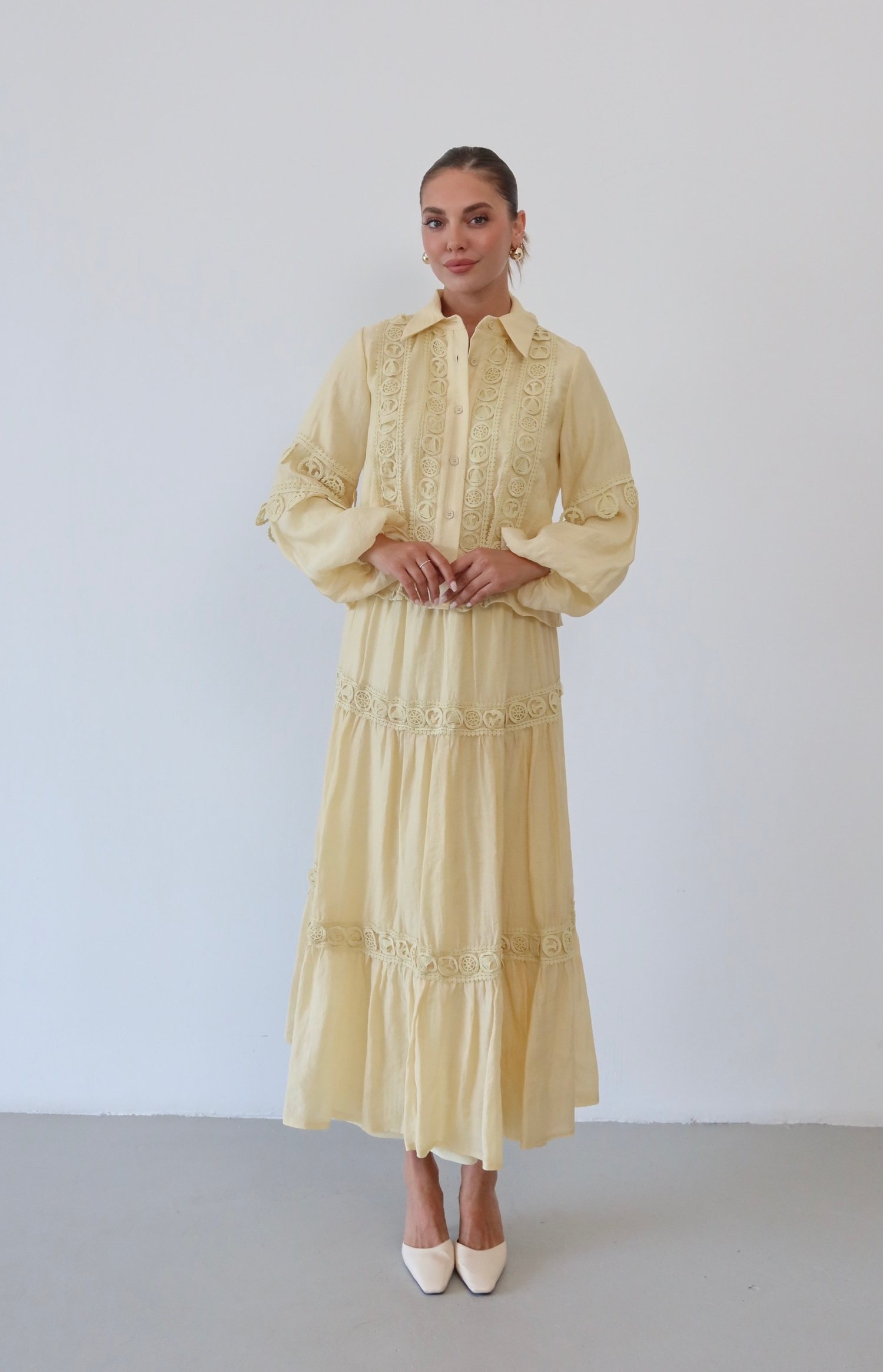 Nakış Detaylı Takım 9061 Sarı