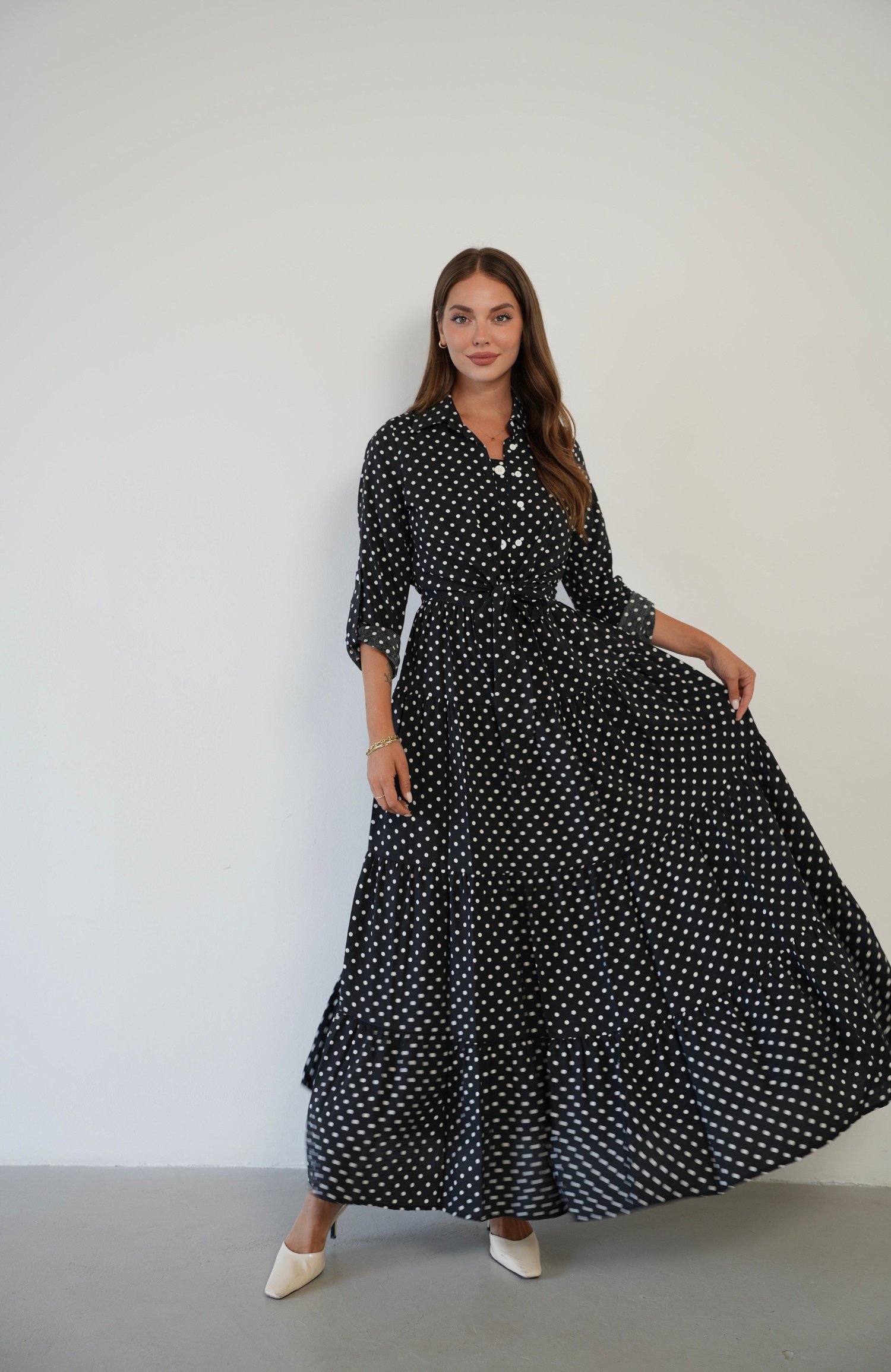 Puantiyeli Elbise Mini Ceket Takım  1850