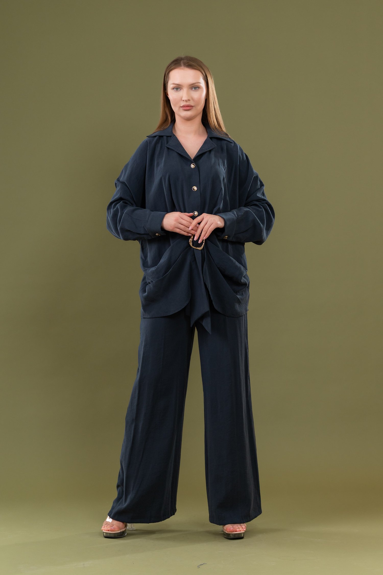 Tokalı Salaş Gömlek Yaka Kadın Takım  9025