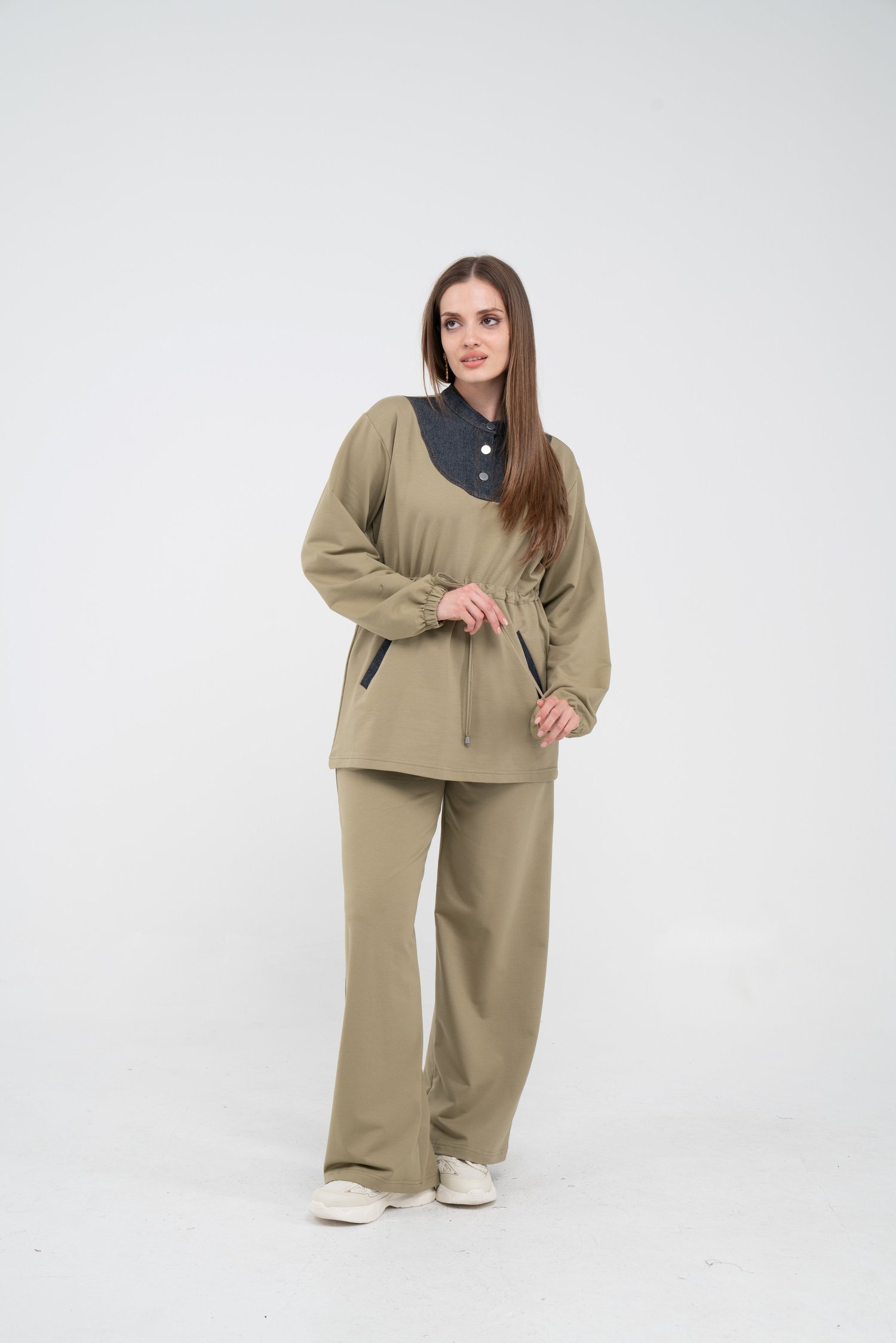 Yaka Detaylı Bel Büzgülü Kadın Takım K1719