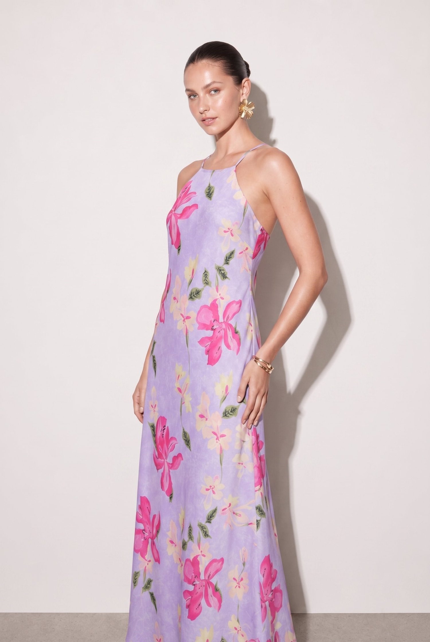 Lysa Floral Maxi Elbise Lila