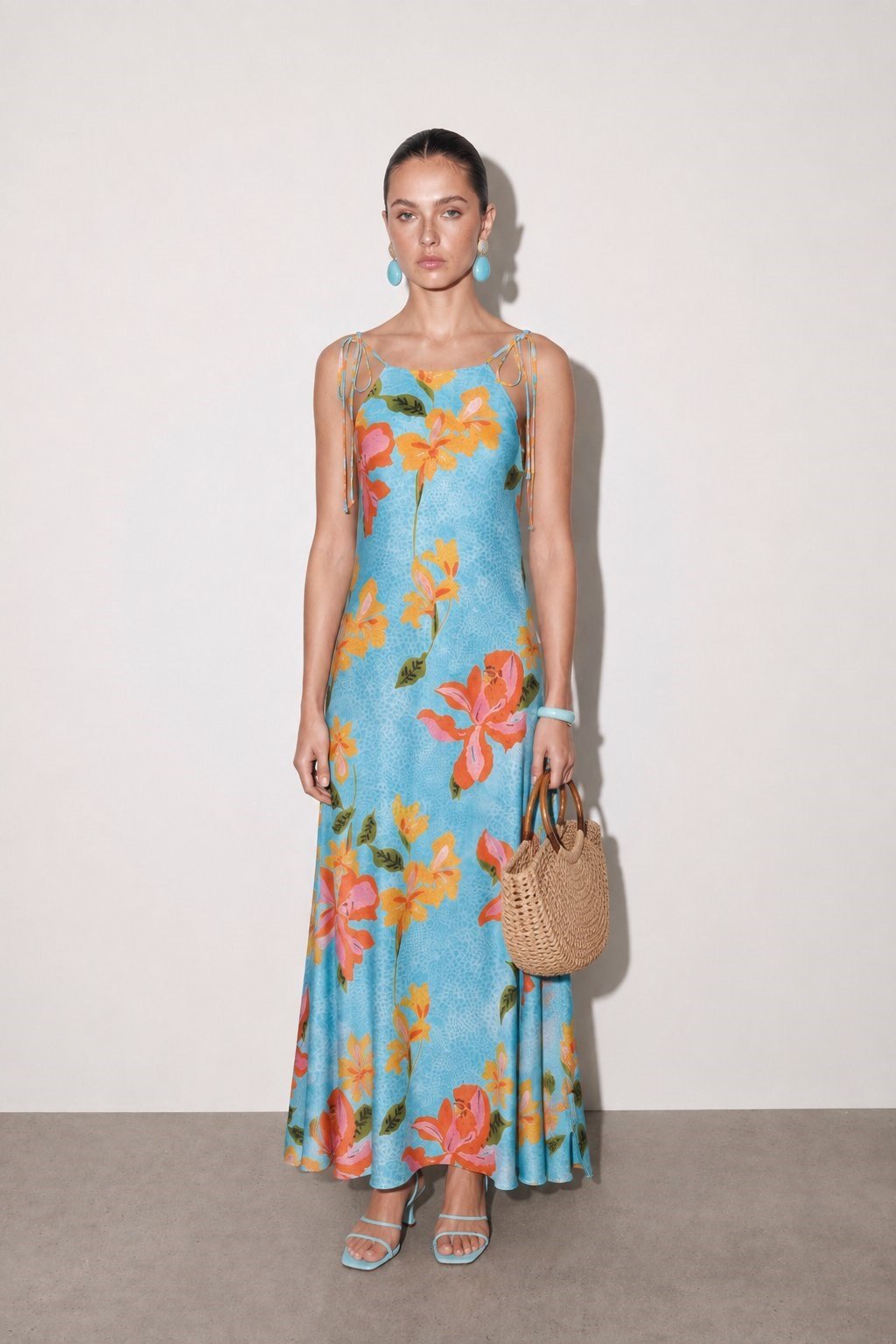 Lysa Floral Maxi Elbise Mavi