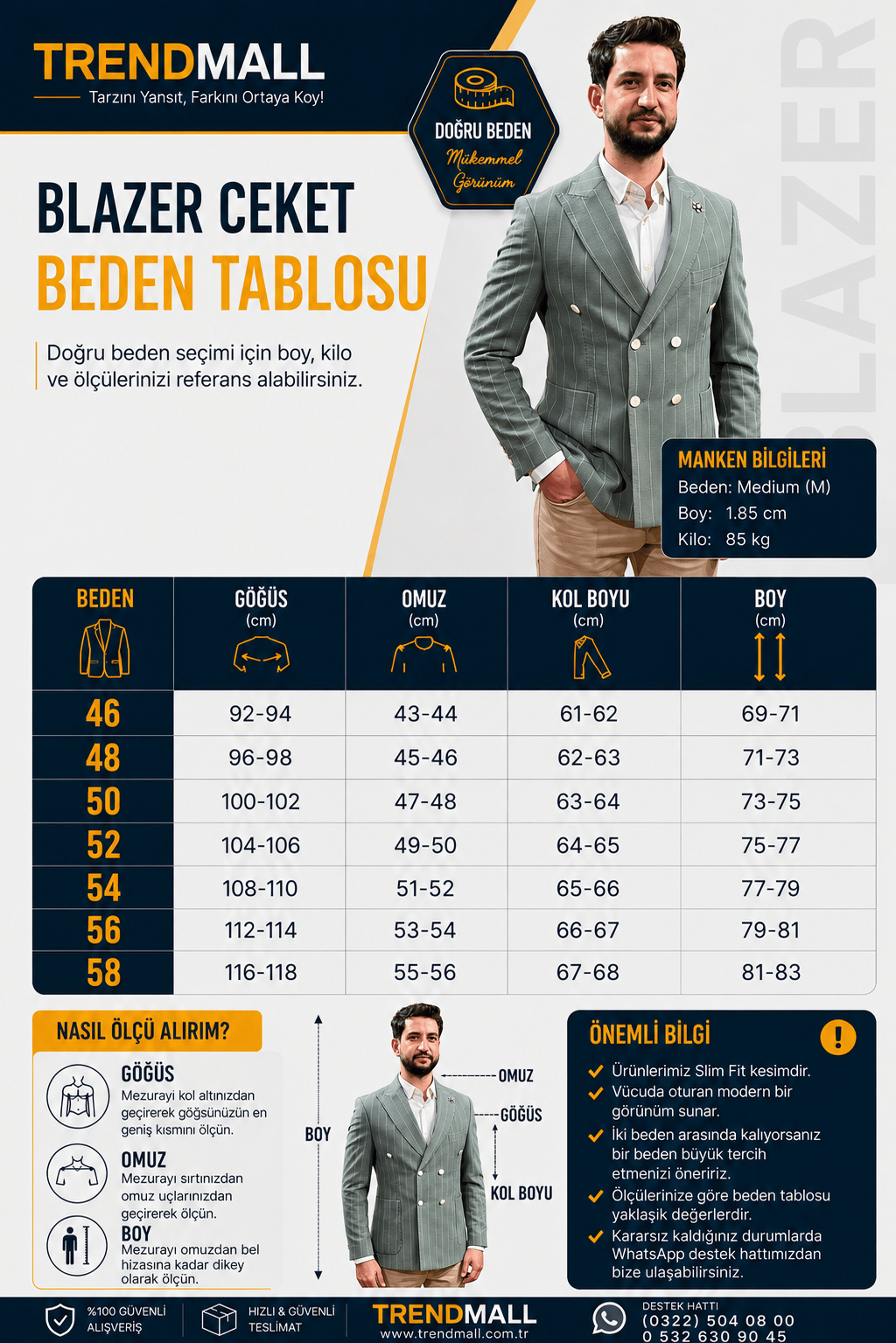 ERKEK AÇIK MAVİ EKOSE SLİM FİT BLAZER CEKET | TEK DÜĞMELİ KLASİK CEKET