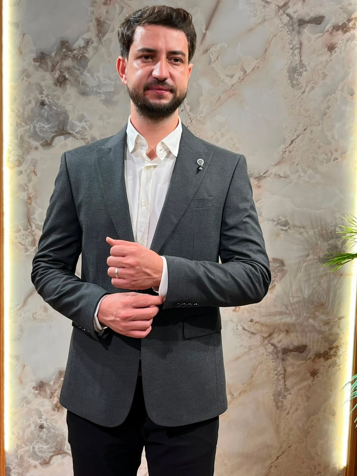 ERKEK ANTRASİT SLİM FİT BLAZER CEKET | TEK DÜĞMELİ KLASİK CEKET