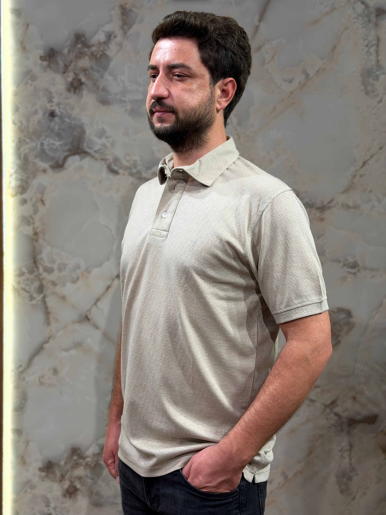 ERKEK BEJ DESENLİ POLO YAKA TİŞÖRT