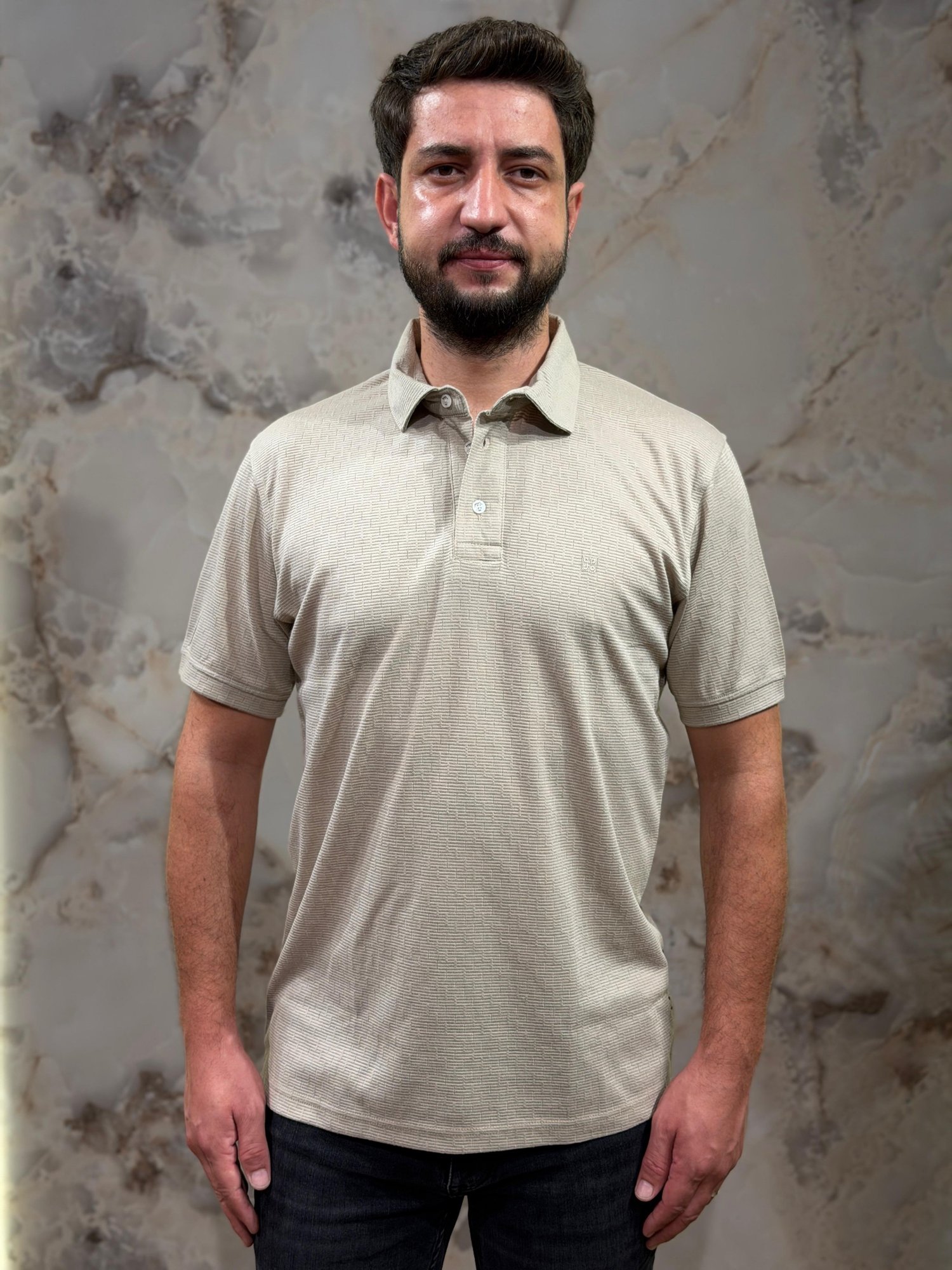 ERKEK BEJ DESENLİ POLO YAKA TİŞÖRT