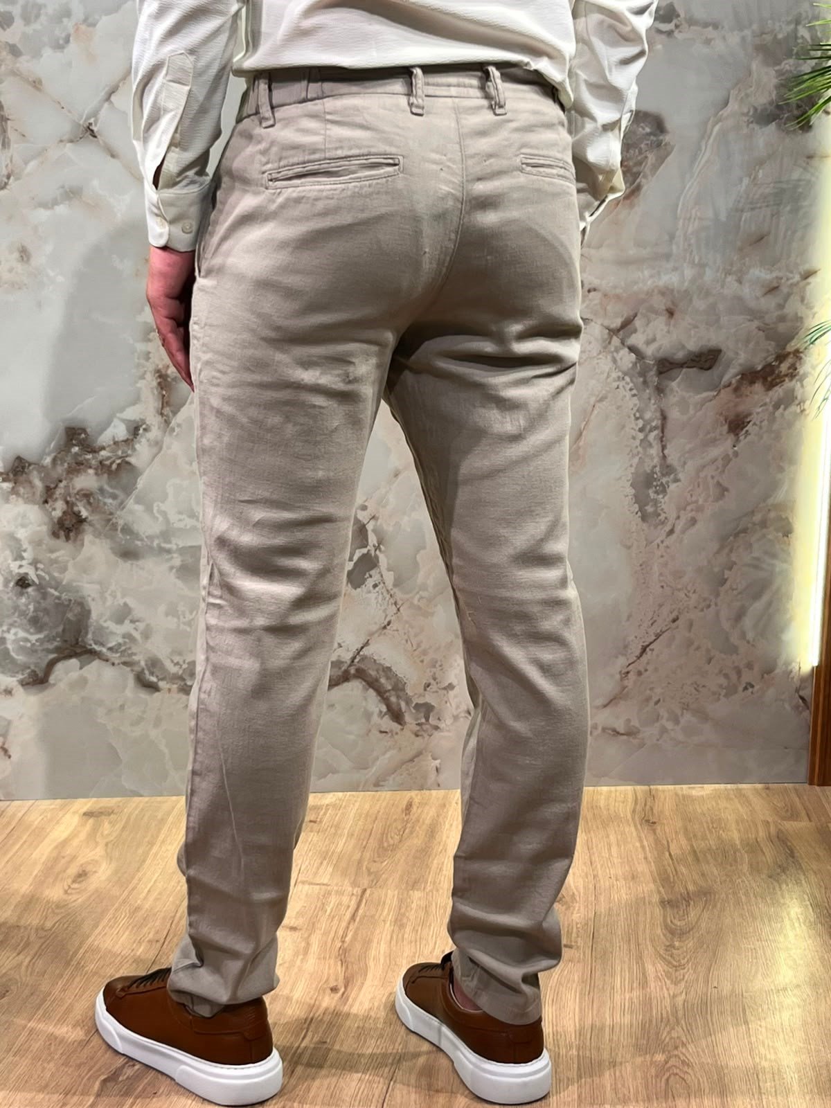 ERKEK BEJ HAM KETEN SLİM FİT PANTOLON | LİKRALI GÜNLÜK KLASİK PANTOLON 