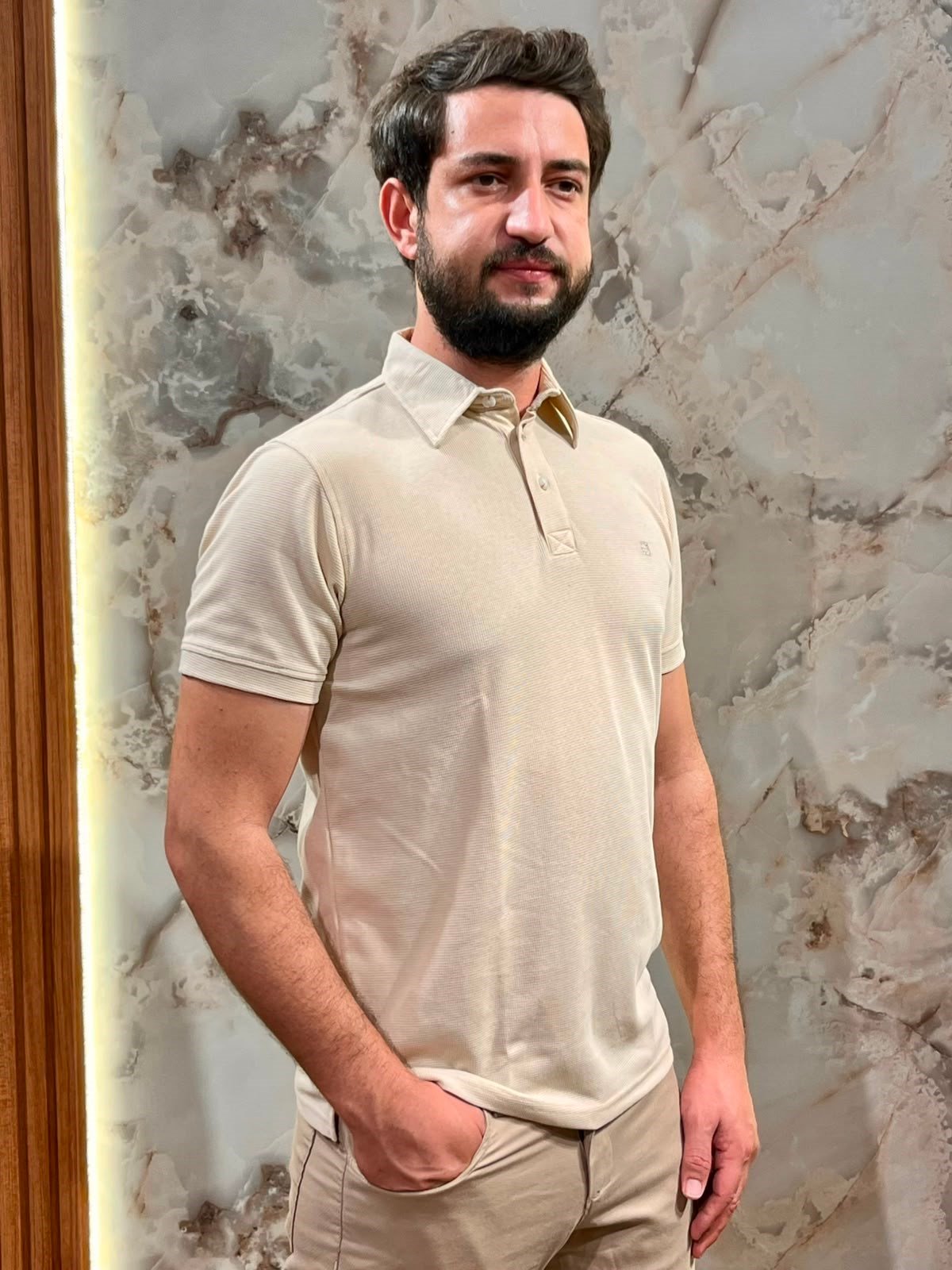 ERKEK BEJ POLO YAKA DOKULU TİŞÖRT 