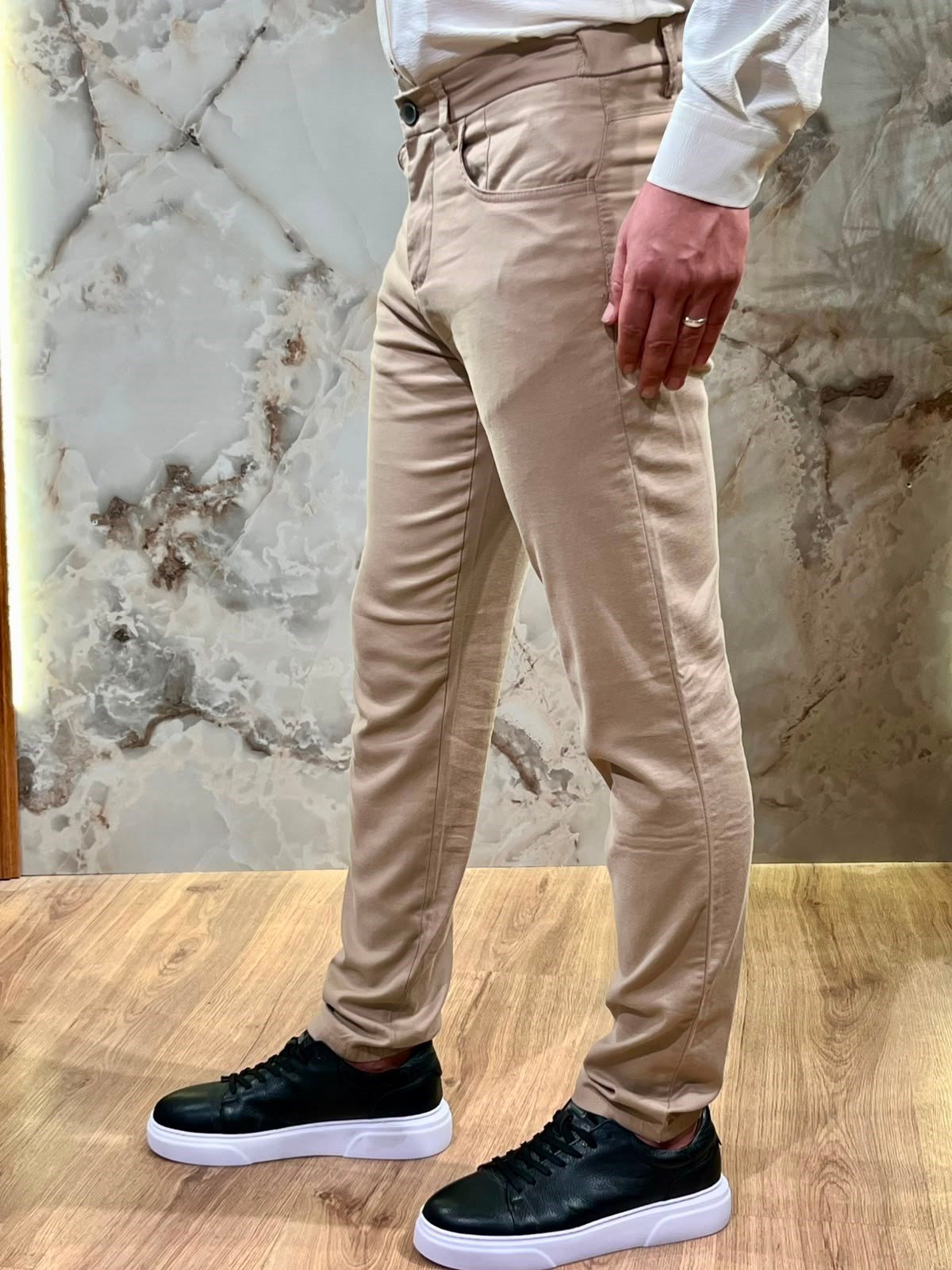 ERKEK BEJ TENCEL KUMAŞ SLİM FİT PANTOLON | LİKRALI GÜNLÜK KLASİK PANTOLON 