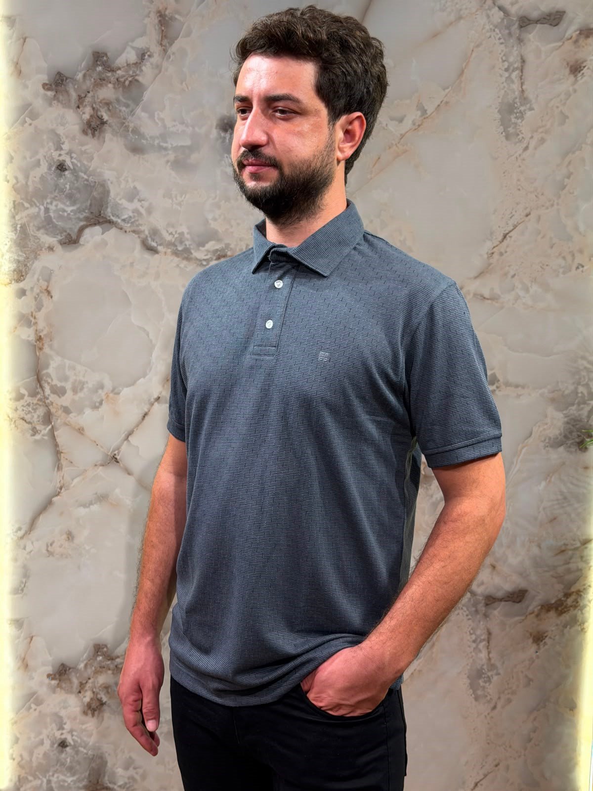 ERKEK FÜME DESENLİ POLO YAKA TİŞÖRT