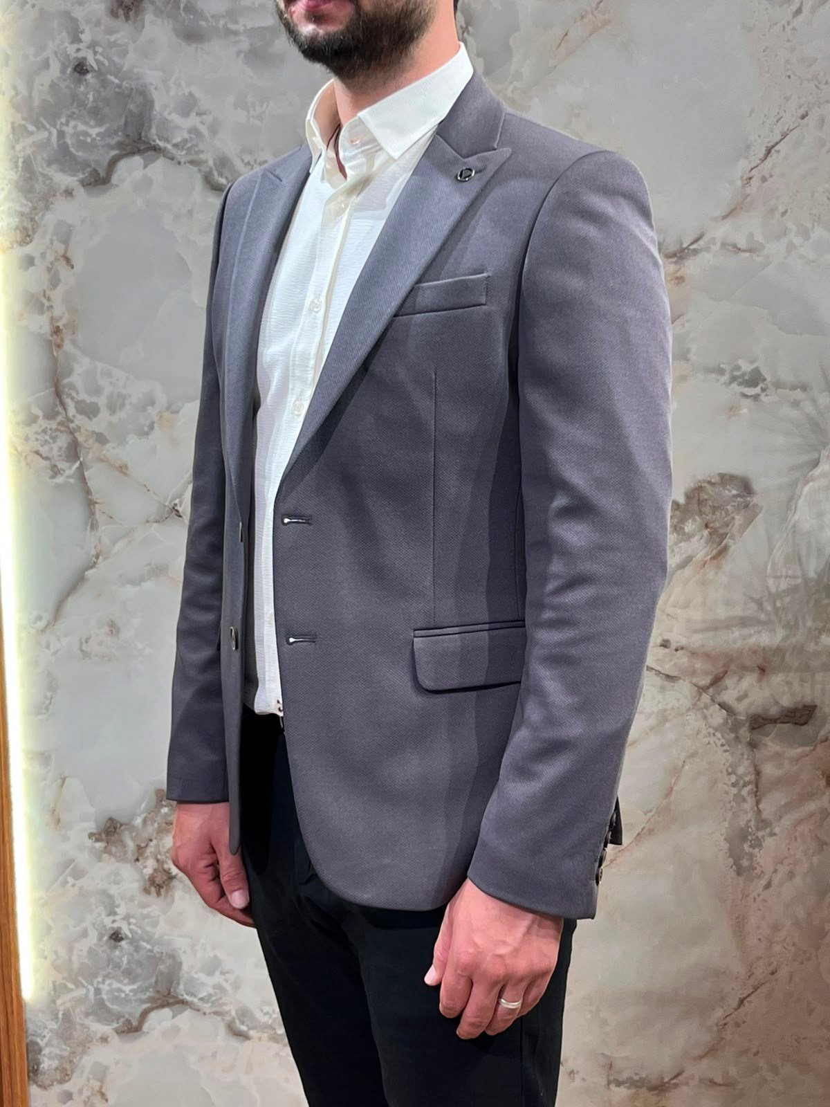 ERKEK FÜME SLİM FİT BLAZER CEKET | TEK DÜĞMELİ KLASİK CEKET