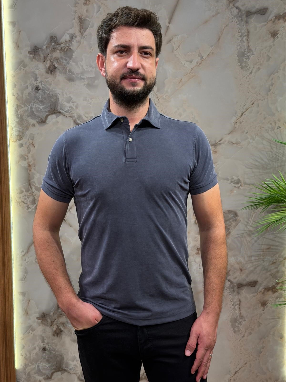 ERKEK FÜME SOLUK EFEKTLİ POLO YAKA TİŞÖRT 