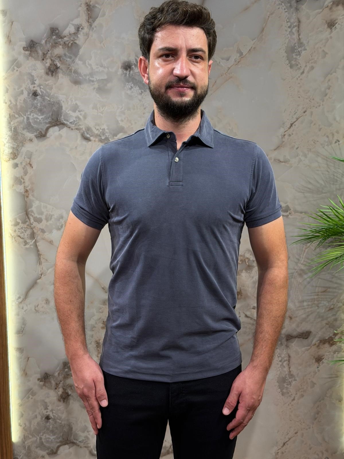 ERKEK FÜME SOLUK EFEKTLİ POLO YAKA TİŞÖRT 