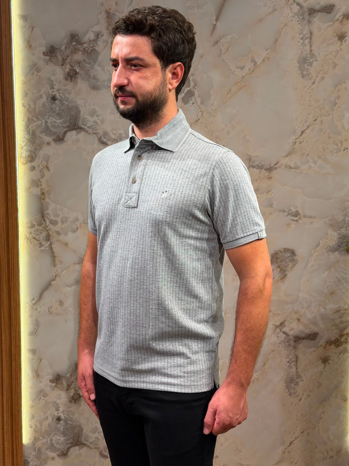 ERKEK GRİ DOKULU POLO YAKA TİŞÖRT 