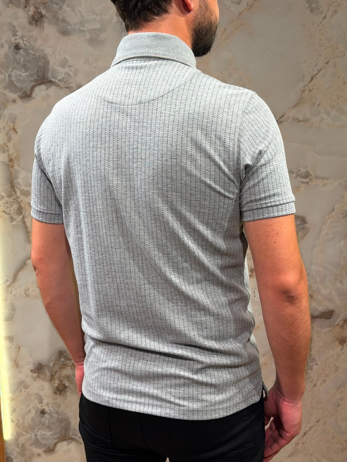 ERKEK GRİ DOKULU POLO YAKA TİŞÖRT 