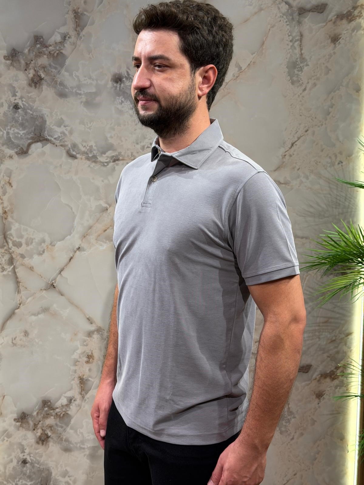 ERKEK GRİ SOLUK EFEKTLİ POLO YAKA TİŞÖRT