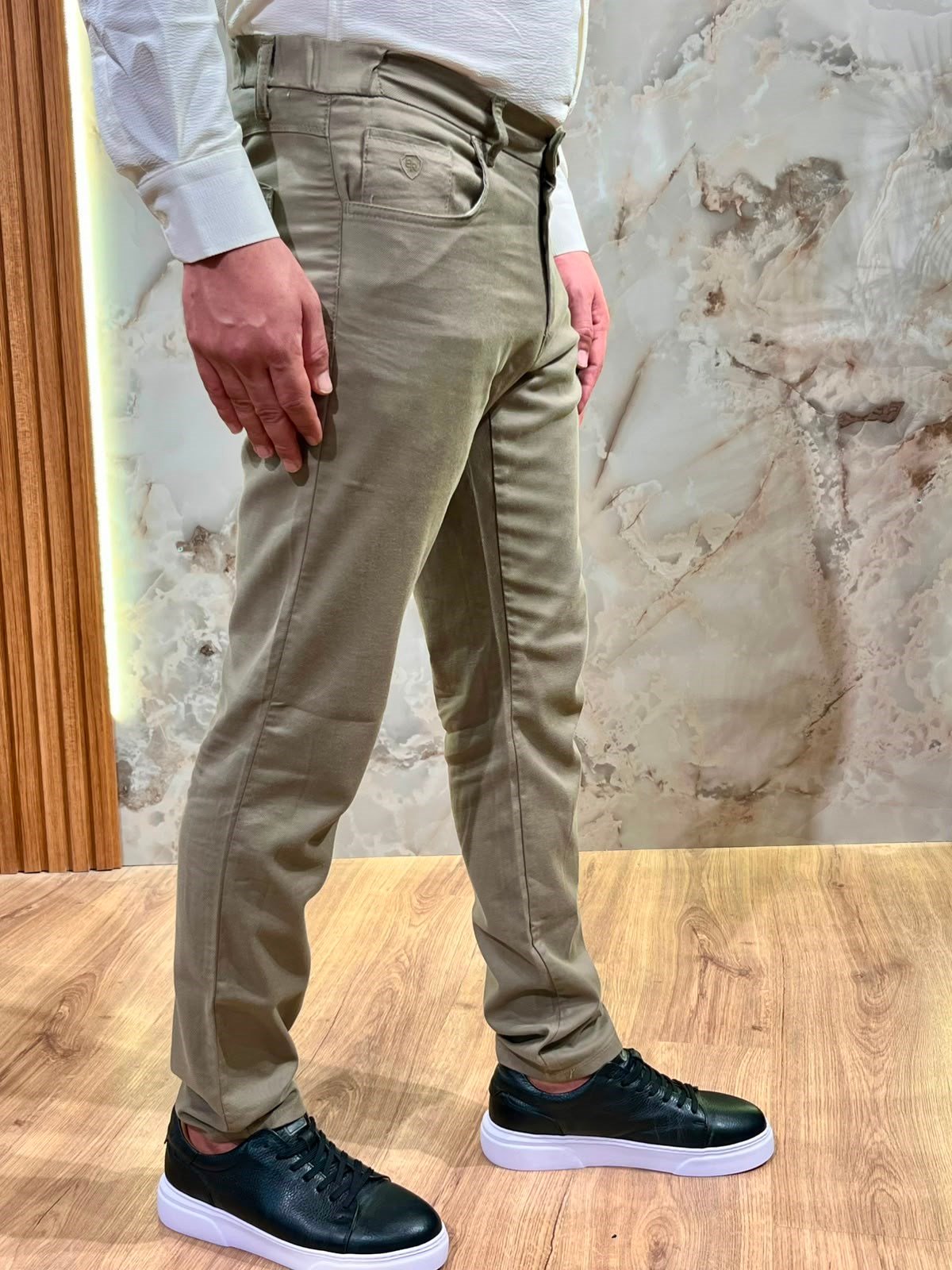 ERKEK HAKİ TENCEL KUMAŞ SLİM FİT PANTOLON | LİKRALI GÜNLÜK KLASİK PANTOLON 