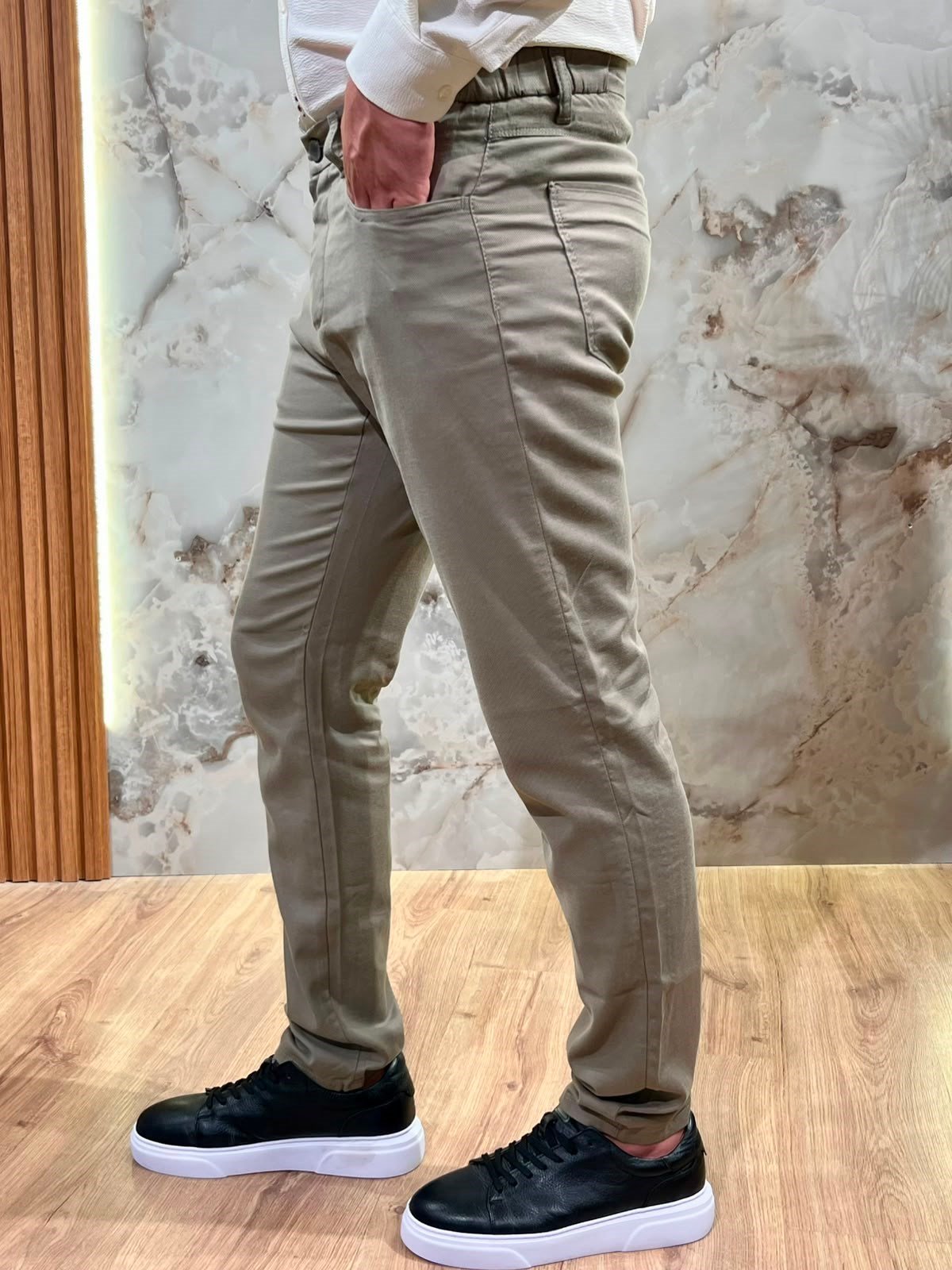 ERKEK HAKİ TENCEL KUMAŞ SLİM FİT PANTOLON | LİKRALI GÜNLÜK KLASİK PANTOLON 