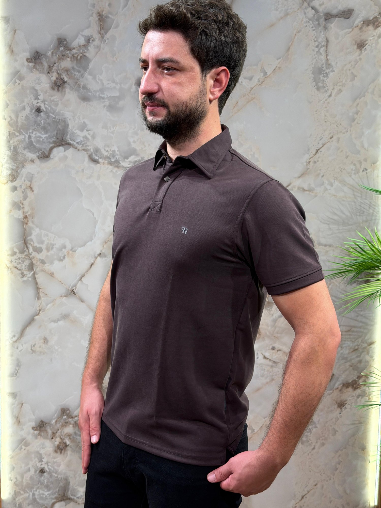 ERKEK KAHVERENGİ POLO YAKA SLİM FİT TİŞÖRT 