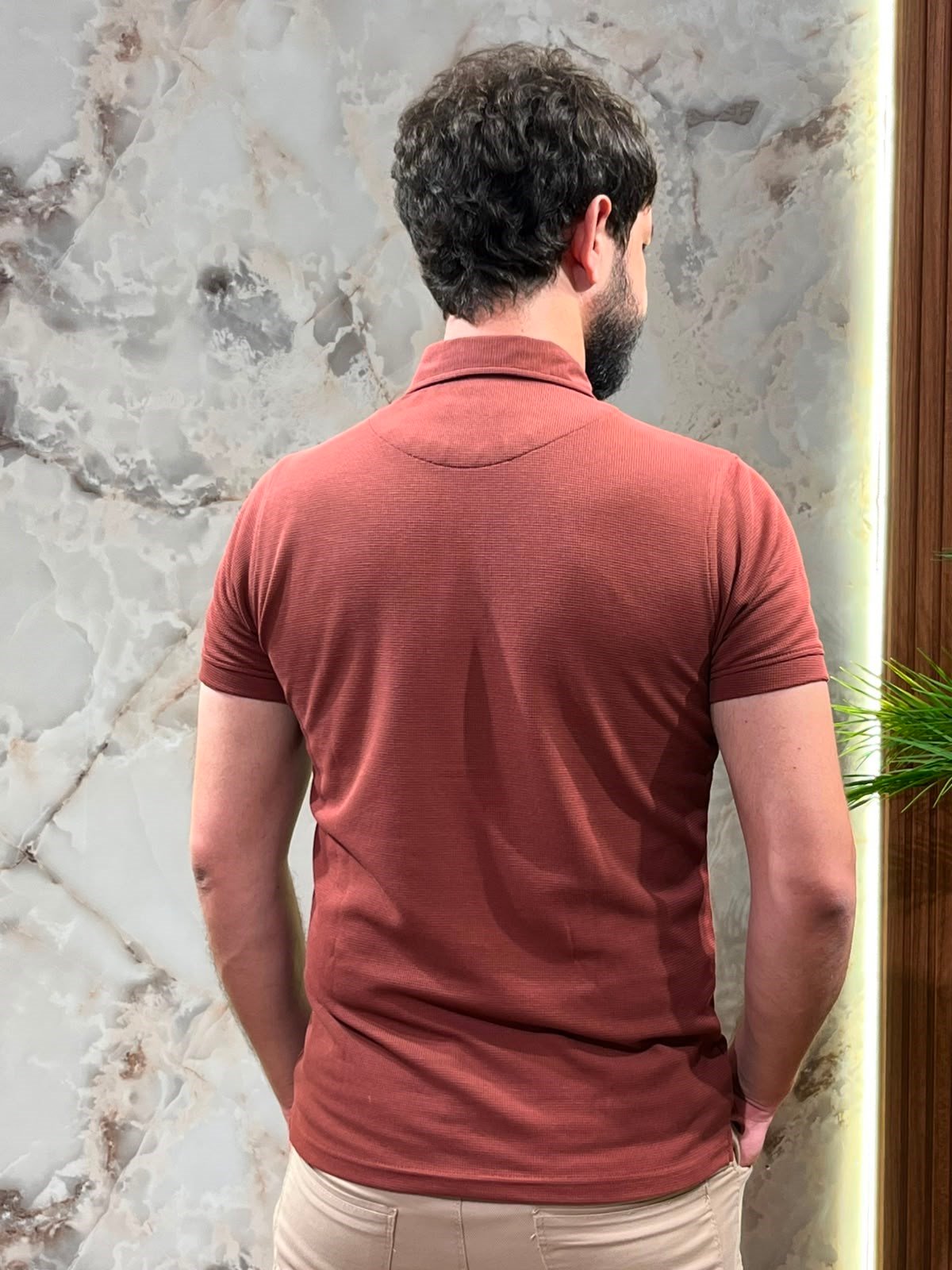 ERKEK KİREMİT POLO YAKA DOKULU TİŞÖRT 