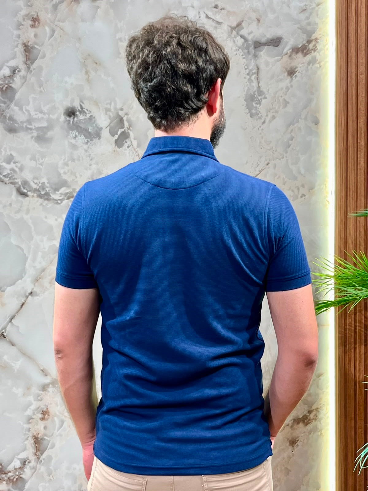 ERKEK LACİVERT POLO YAKA DOKULU TİŞÖRT 