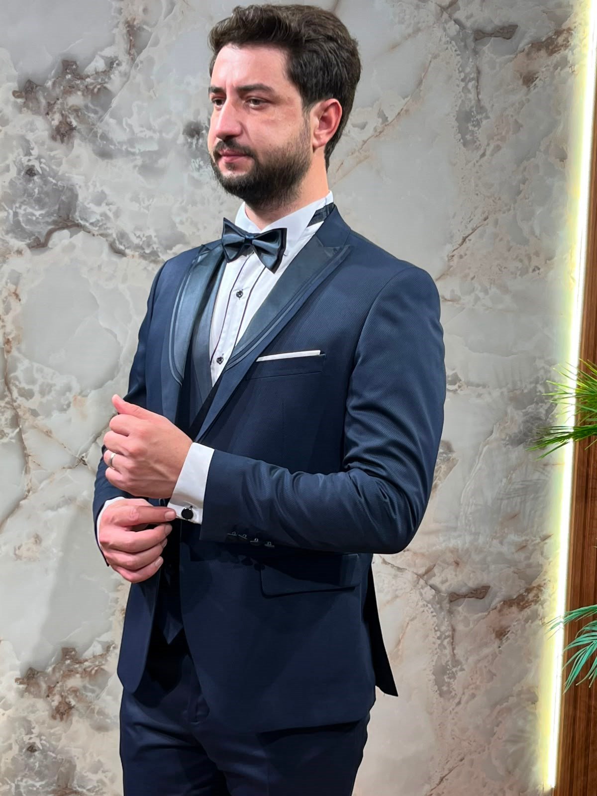 ERKEK LACİVERT SLİM FİT ŞAL YAKA SMOKİN TAKIM ELBİSE 