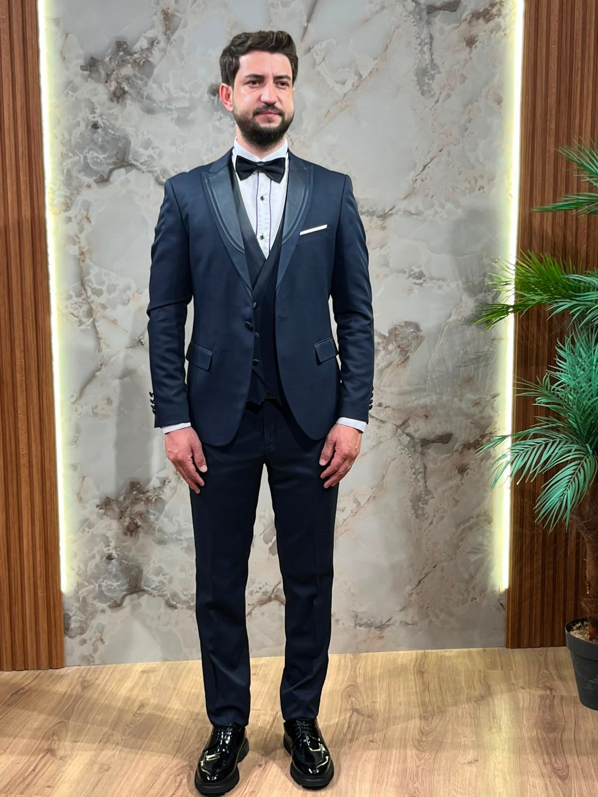 ERKEK LACİVERT SLİM FİT ŞAL YAKA SMOKİN TAKIM ELBİSE 