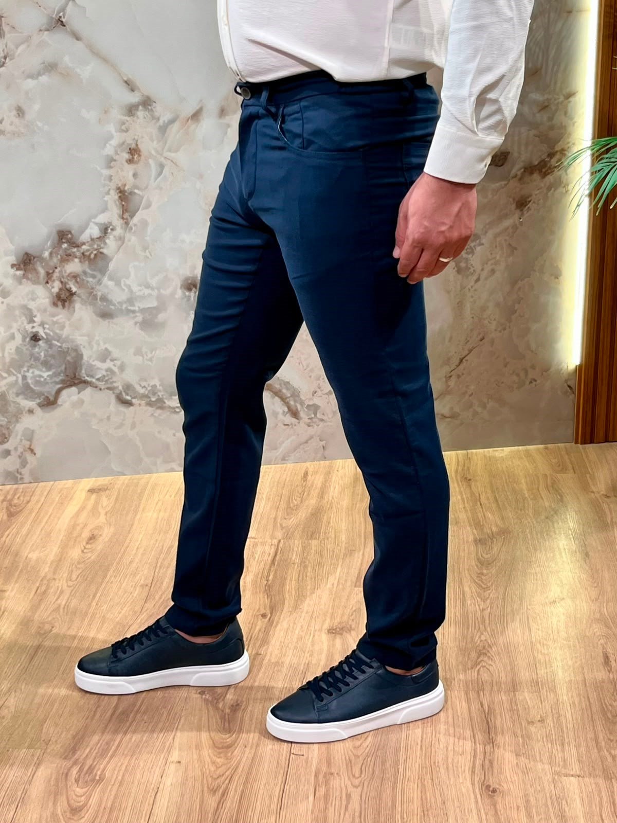 Erkek Lacivert Tencel Kumaş Slim Fit Pantolon | Günlük & Ofis Kullanımı