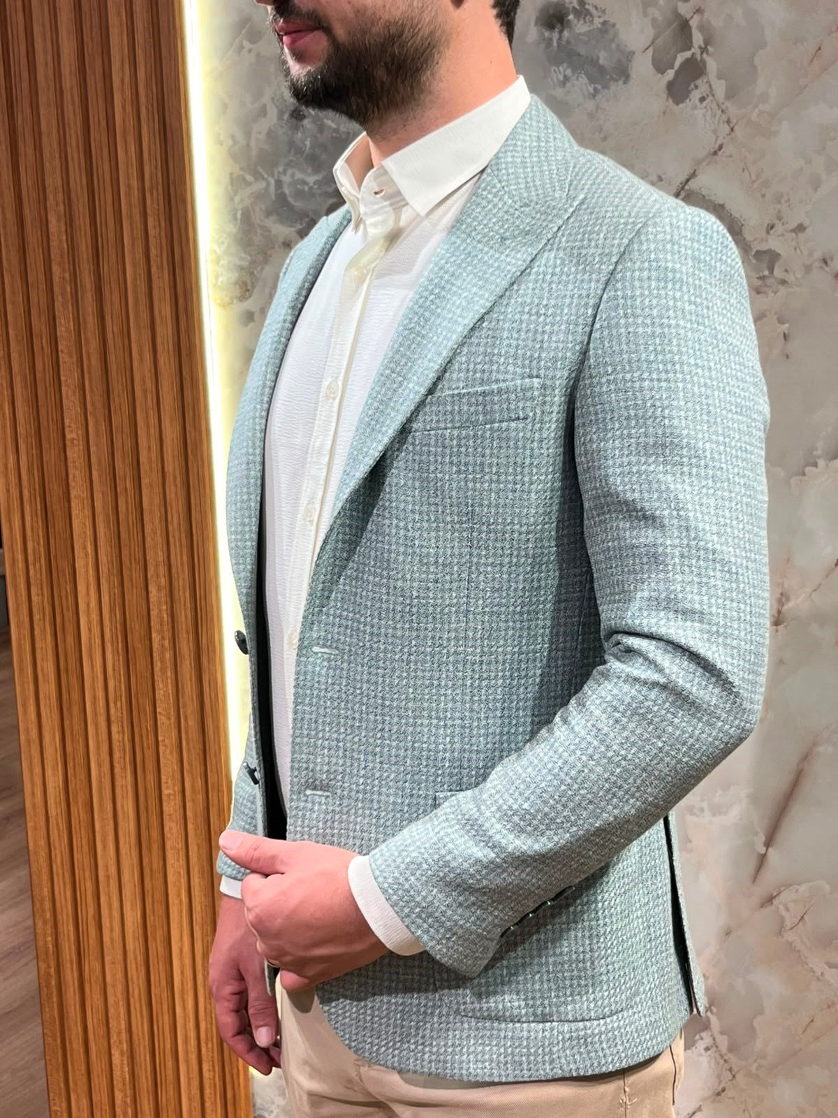 ERKEK MİNT YEŞİLİ SLİM FİT BLAZER CEKET | TEK DÜĞMELİ KLASİK CEKET