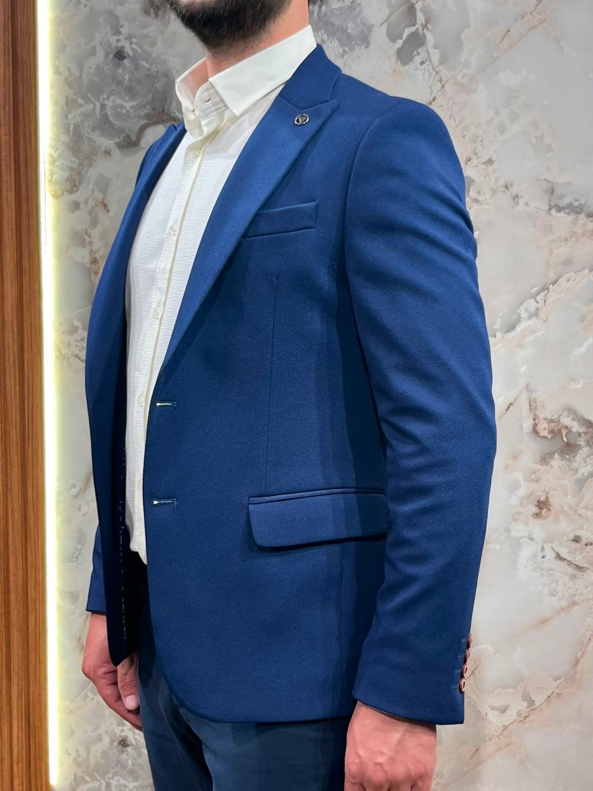 ERKEK SAKS MAVİ SLİM FİT BLAZER CEKET 