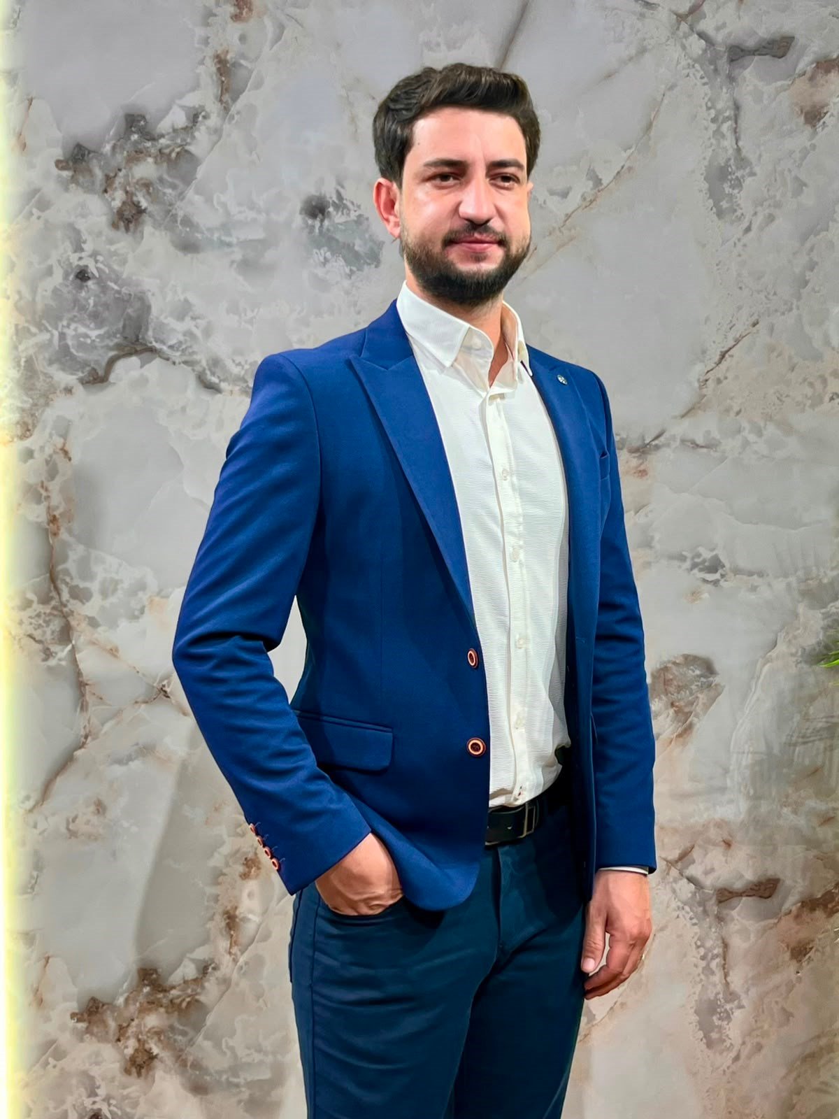 ERKEK SAKS MAVİ SLİM FİT BLAZER CEKET 