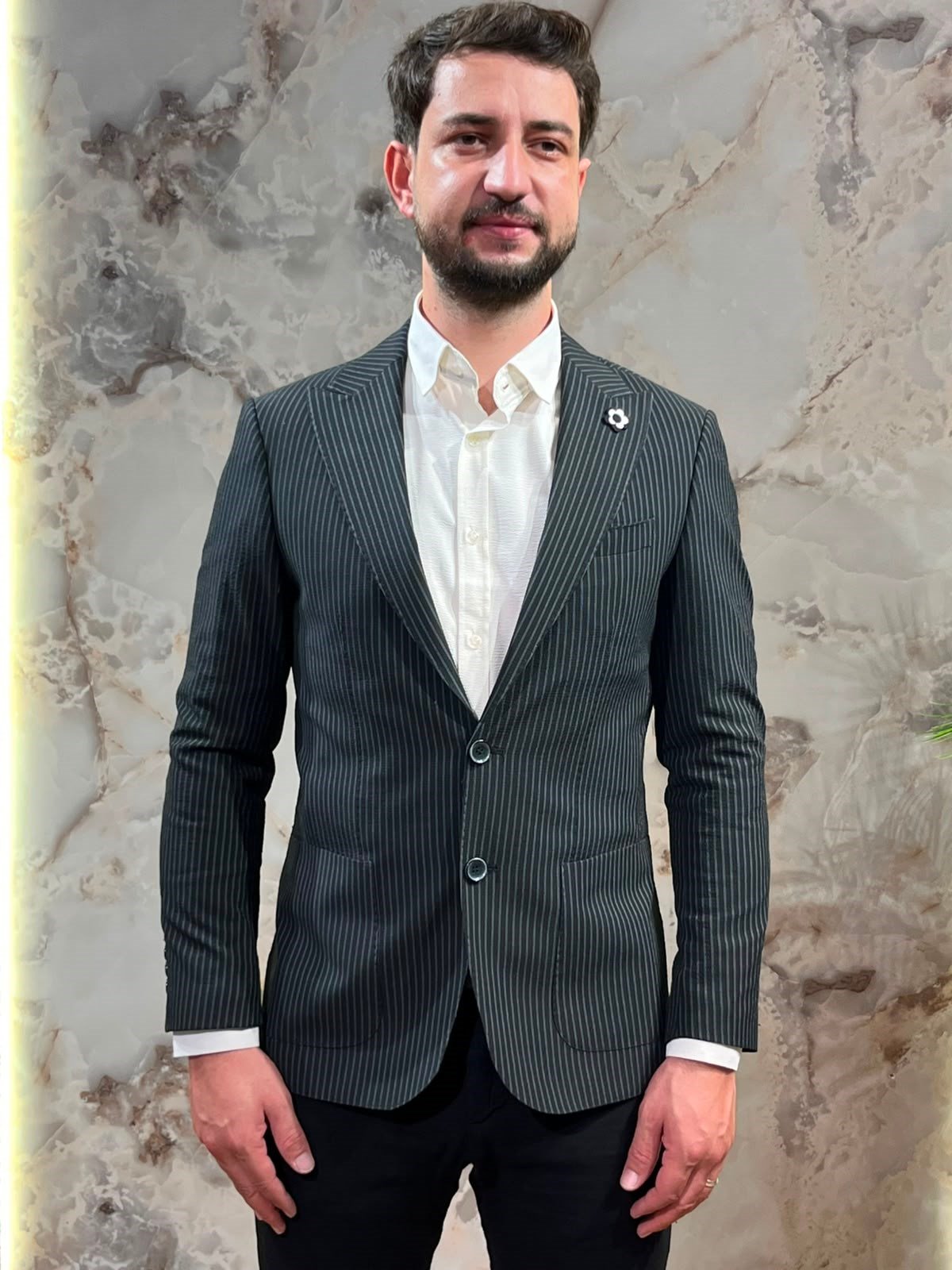 ERKEK SİYAH ÇİZGİLİ BLAZER CEKET|SLİM FİT TEK DÜĞMELİ PREMİUM CEKET