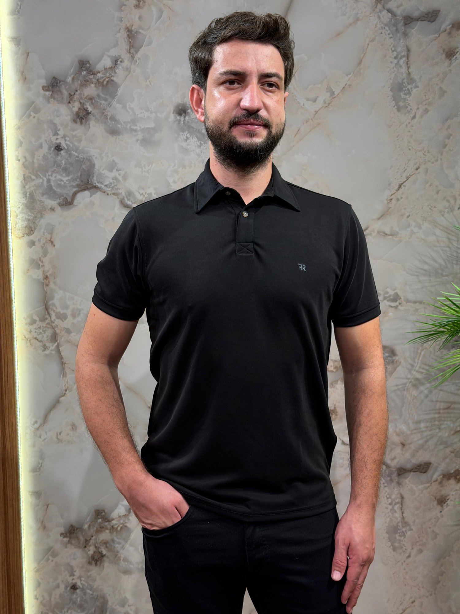 ERKEK SİYAH POLO YAKA SLİM FİT TİŞÖRT 