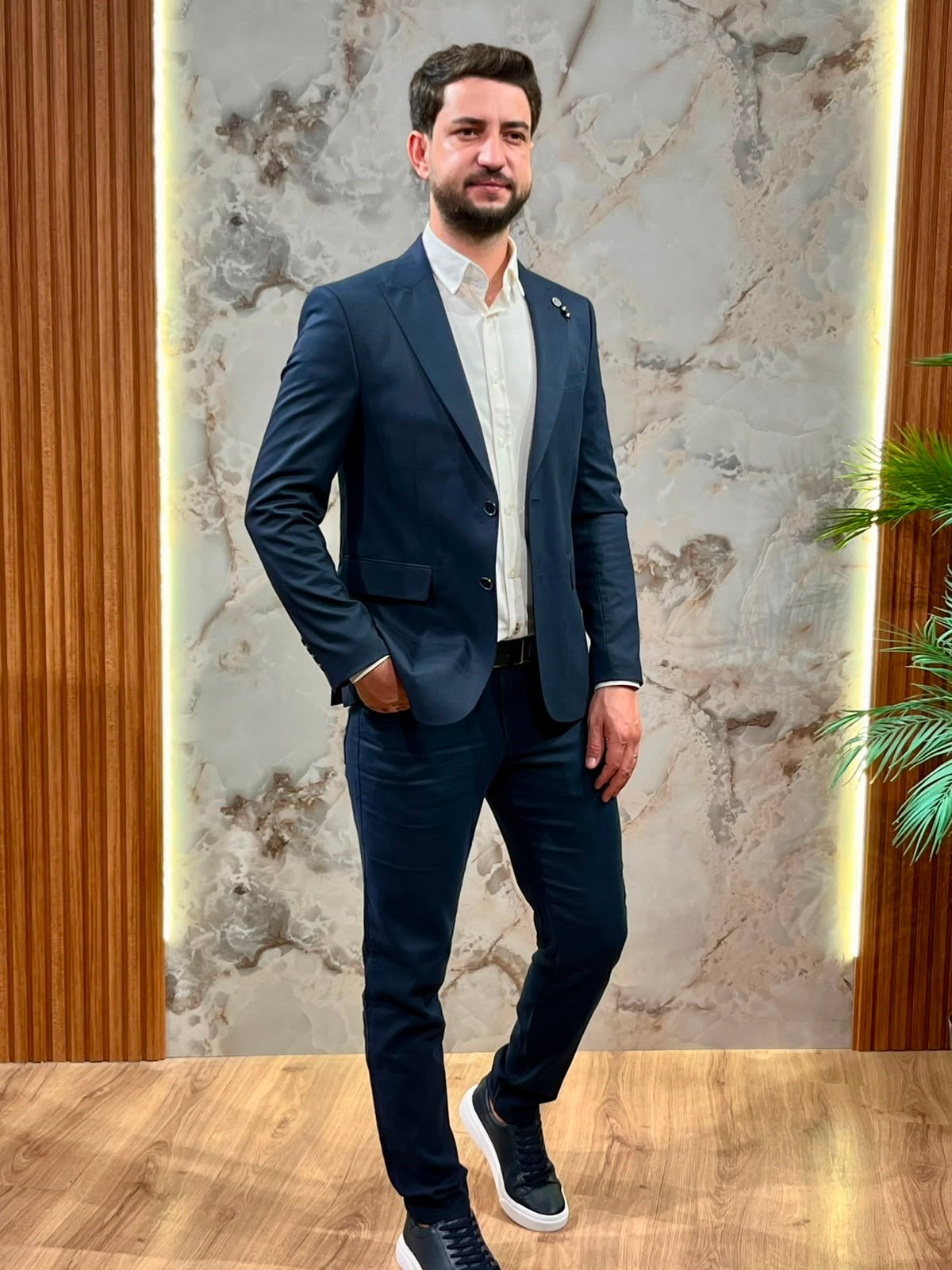 Erkek Slim Fit Blazer Ceket – İndigo Mavi