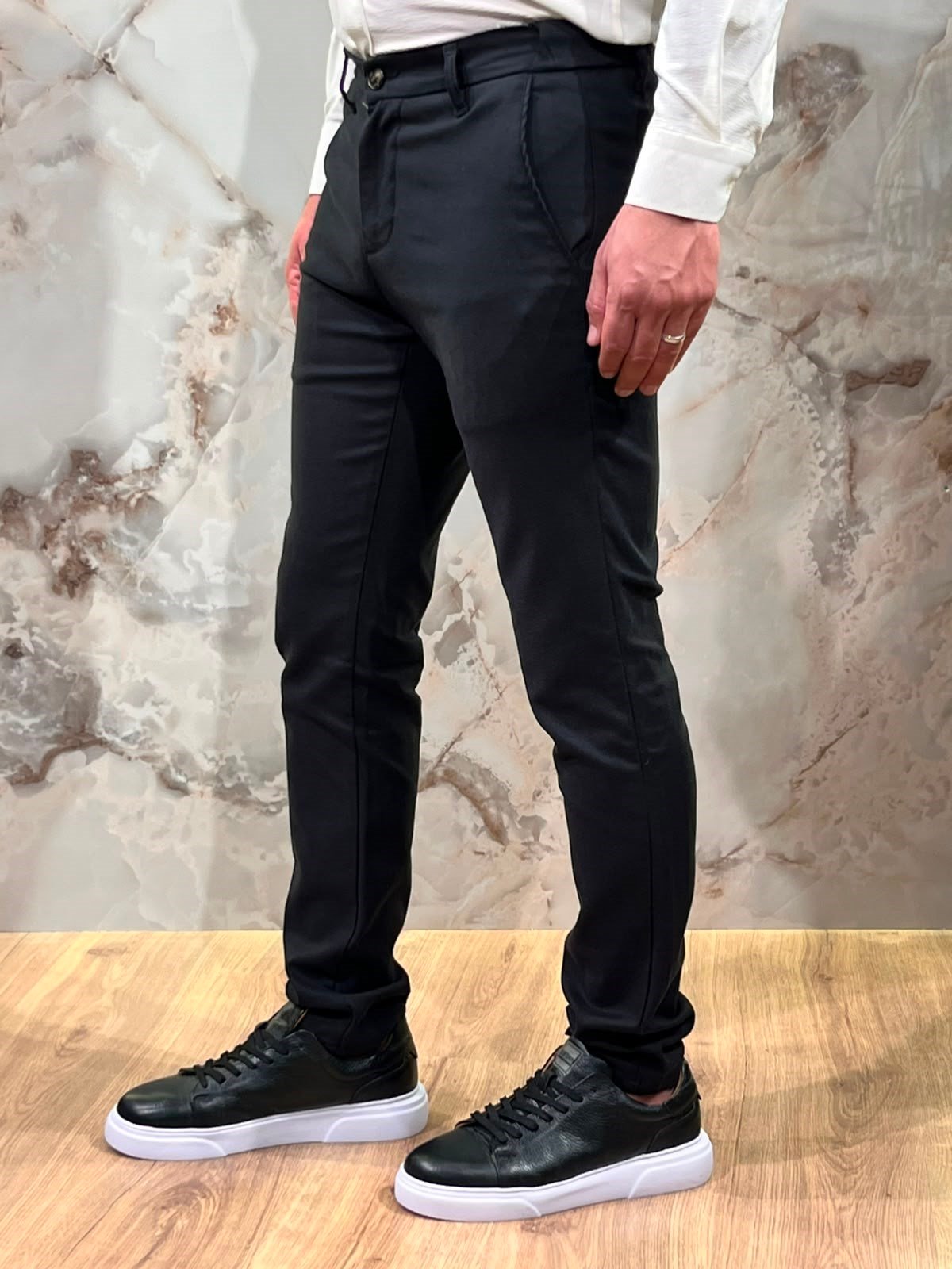 ERKEK SLİM FİT TENCEL KUMAŞ KLASİK PANTOLON | SİYAH
