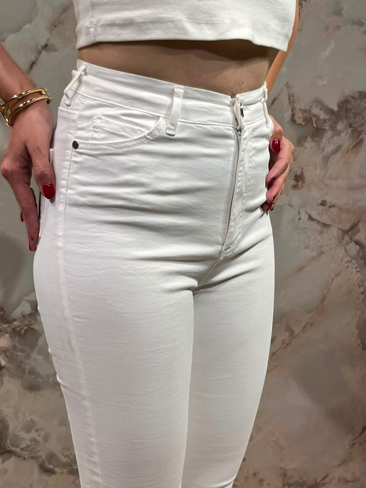 KADIN BEYAZ YÜKSEK BEL SKİNNY KOT PANTOLON 