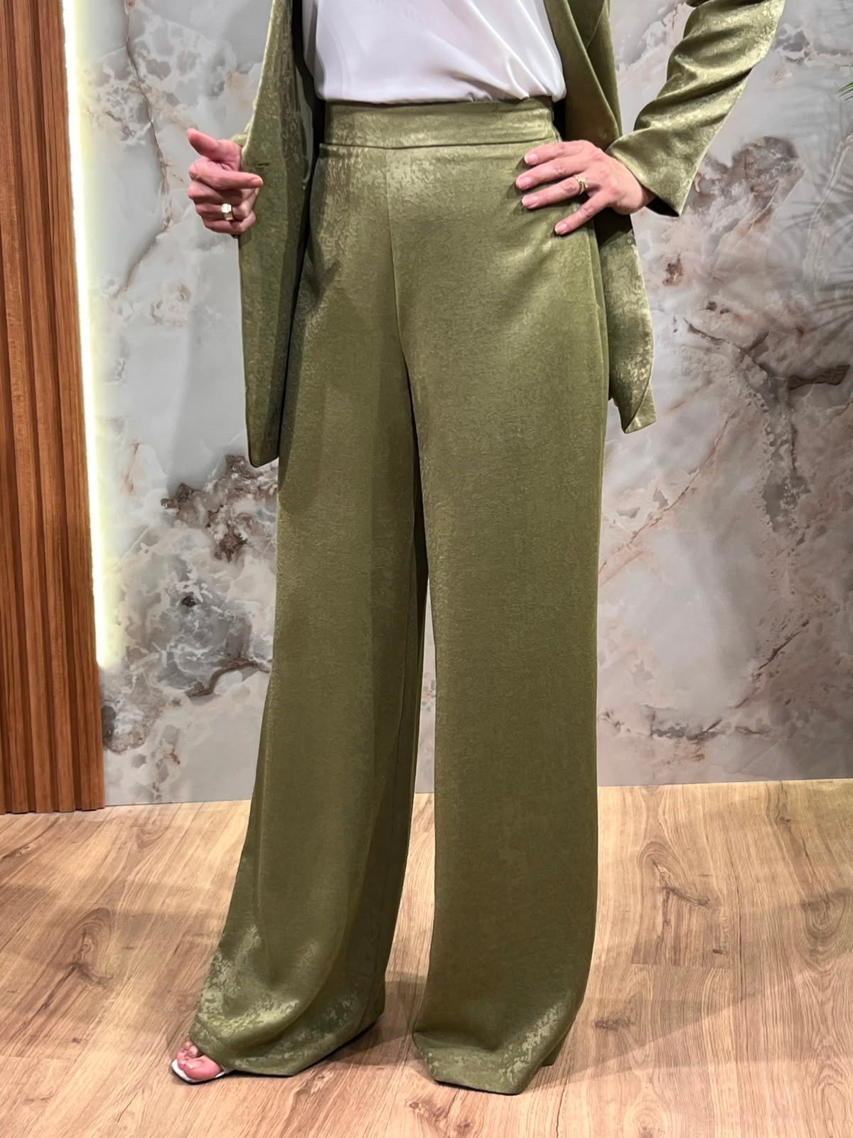 KADIN HAKİ BLAZER CEKET BOL PAÇA PANTOLON TAKIM 