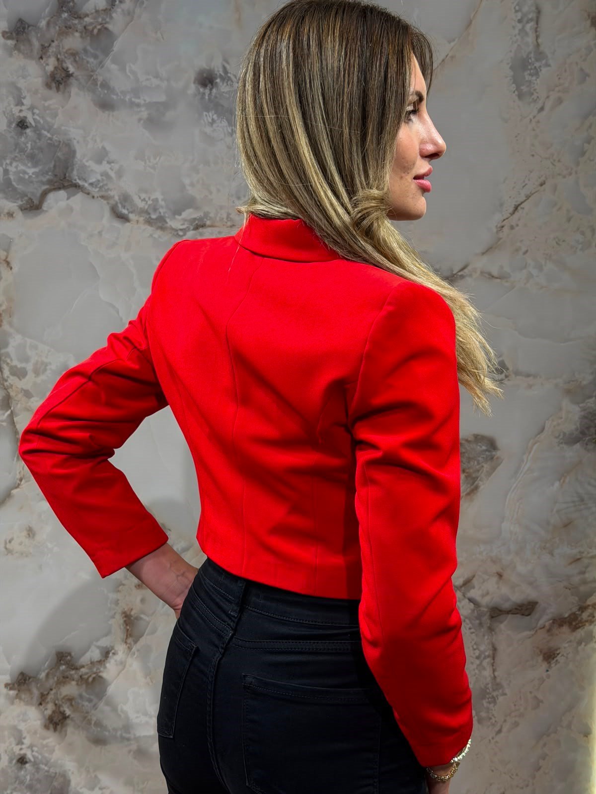 KADIN KIRMIZI KRUVAZE BLAZER CEKET ÇİFT DÜĞMELİ 